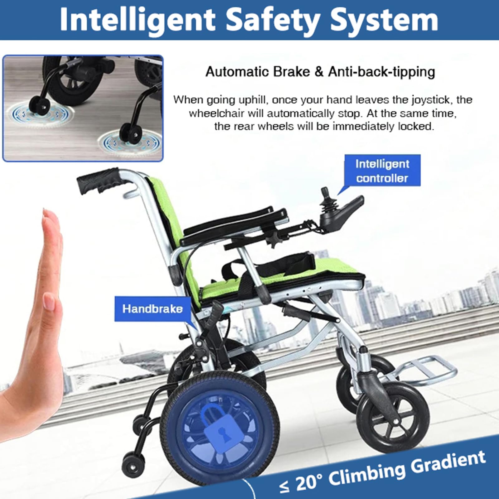 Silla de ruedas eléctrica plegable ligera, scooter portátil de movilidad para personas mayores, capacidad de 120 kg, motor de 400 W, alcance de 20 km, freno automático de doble control