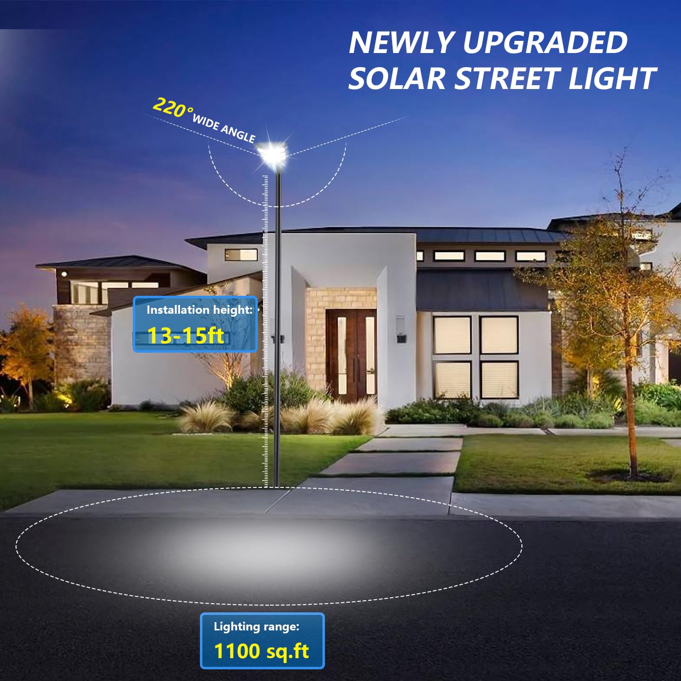 Luce stradale solare esterna, LED Grande lampada solare per parcheggio impermeabile con sensore di movimento e telecomando, 8500 K luce di sicurezza esterna per cortile e parcheggio (1 pezzi)