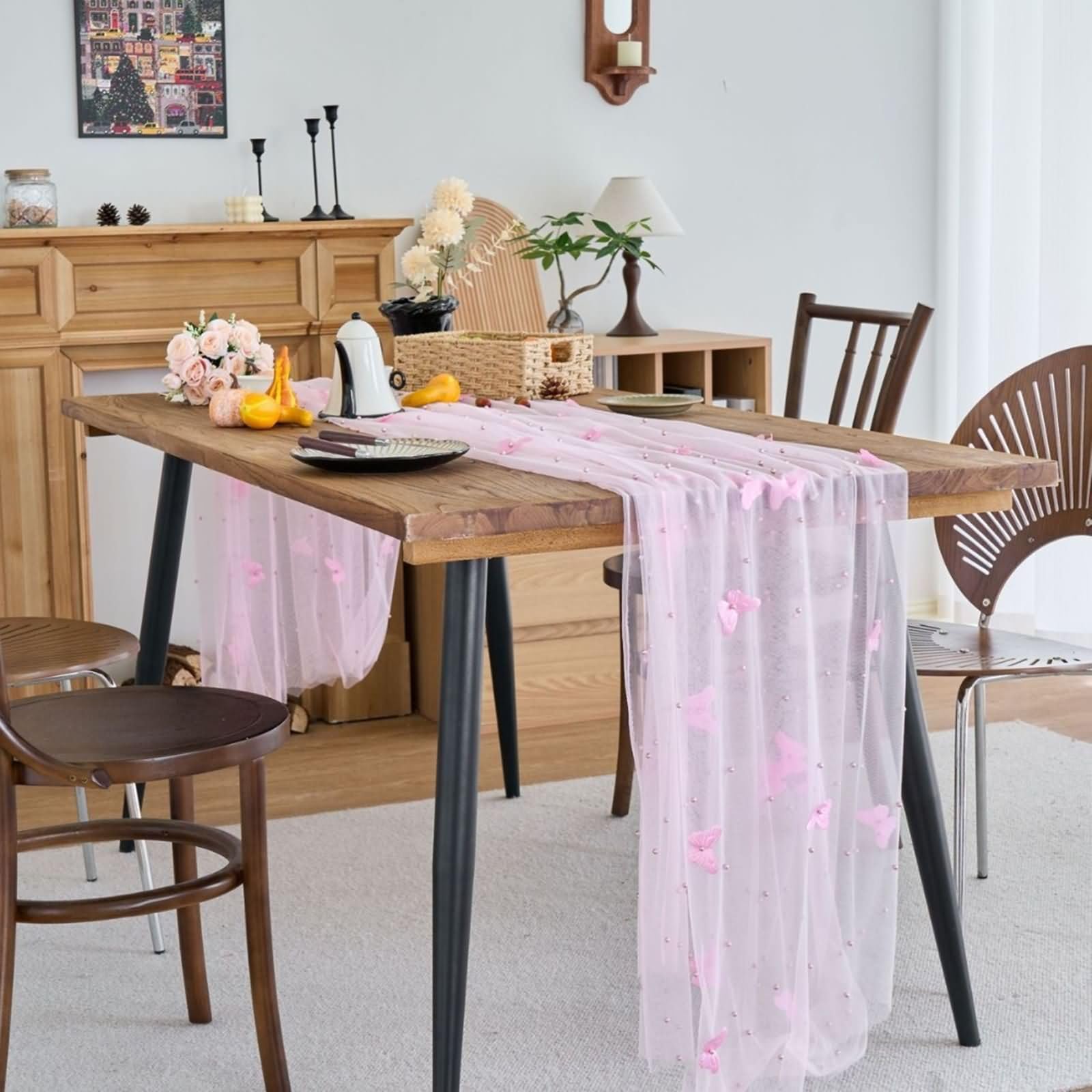 Moderne Tischläufer Rosa mit Geblümt,Polyester,150x300cm