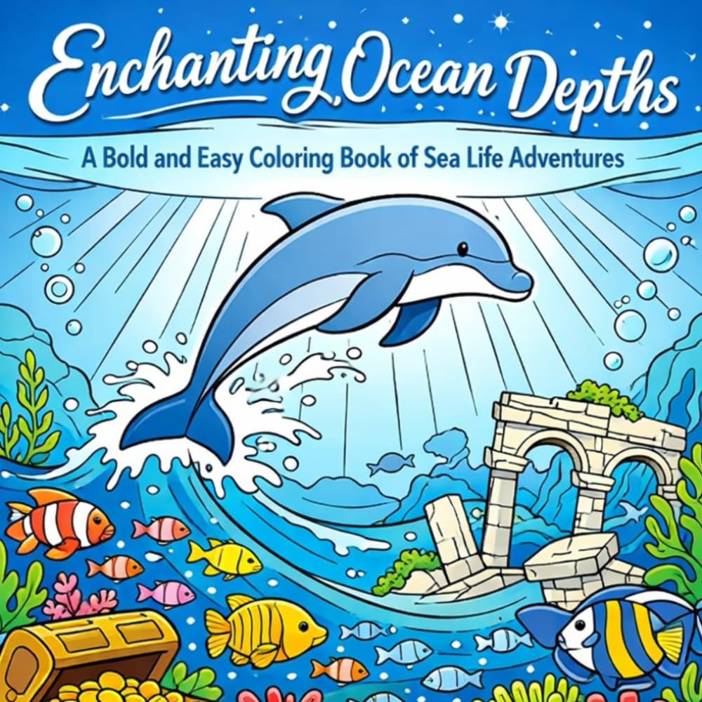 Enchanting Ocean Depths: A Bold and Easy Coloring Book of Sea Life Adventures for Teens and Adults: Vibrant underwater ocean life illustration, colorful coral and fish
