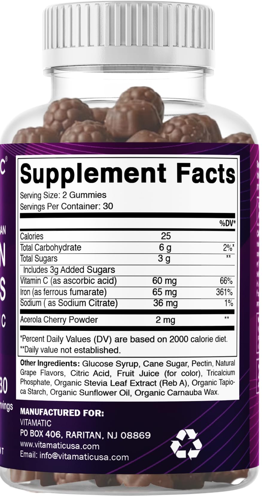 Vitamatic Iron 65 mg with Vitamin C - 60 Vegan Gummies, Made in USA — Amazon image 8