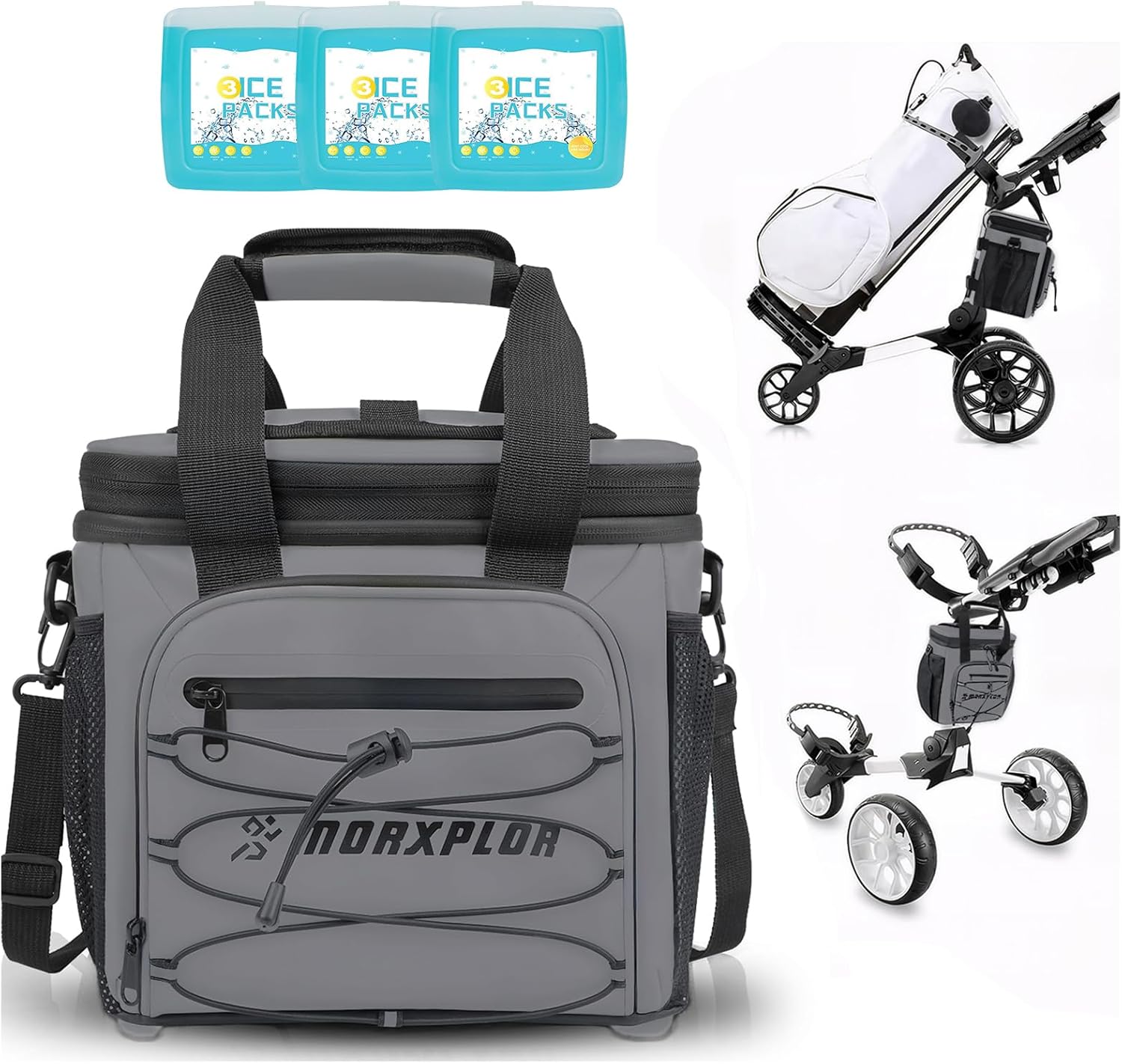 MORXPLOR Golf Cart Cooler with Magnetic Lid 12-Can Insulated Soft Cooler Bag Collapsible for Golf Cart,Golf Accessories,Lunch Camping Cooler Insulated Lunch Bag with Adjustable Shoulder Strap