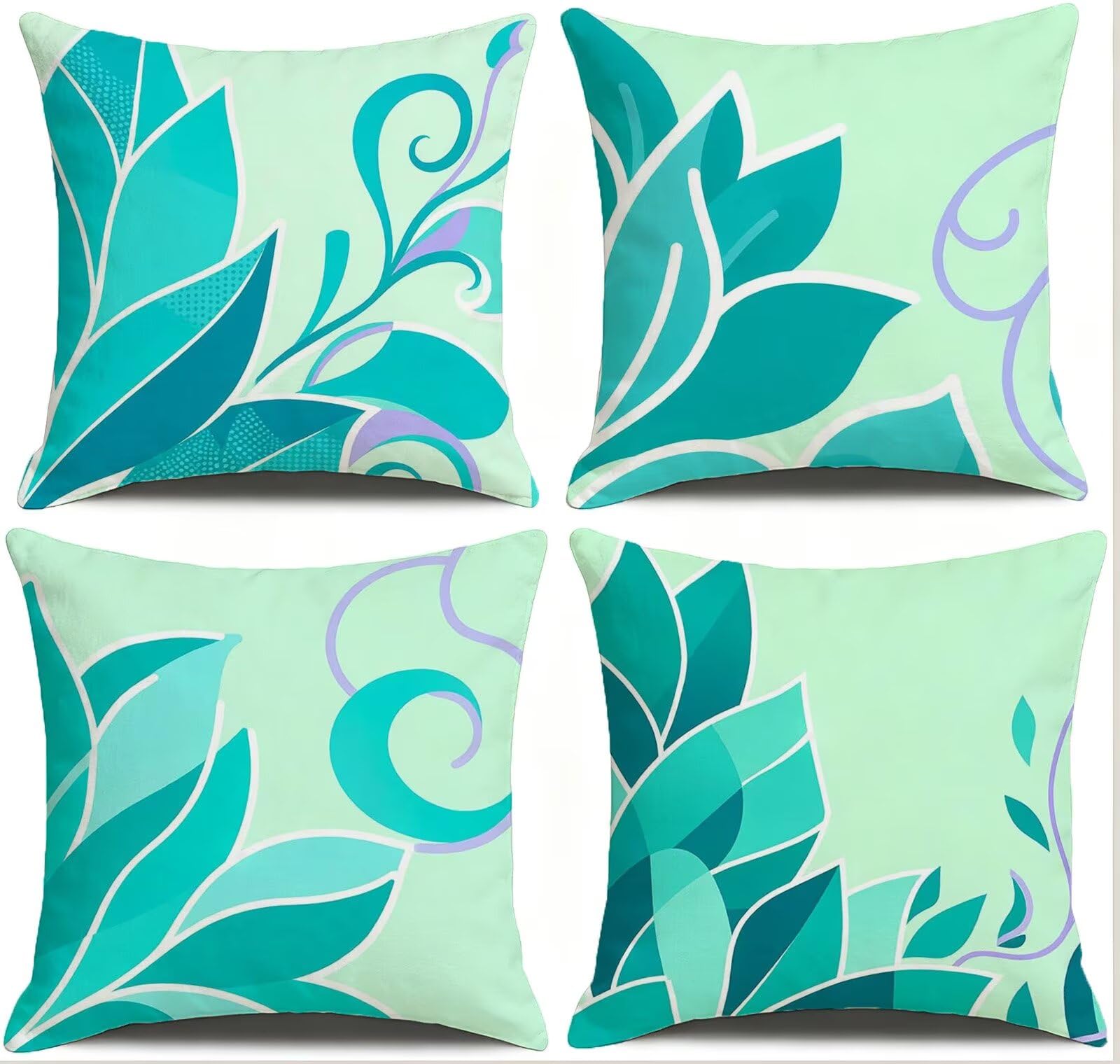 Blu Federe Cuscini Divano 40x40cm, Cuscini da Esterno Set de 4, Cod-81 | Lin Copricuscini Decorativi Letto Arredo, per Letto, Soggiorno, Giardino, Esterno, Casa Decorazione Set di 4 Foglie