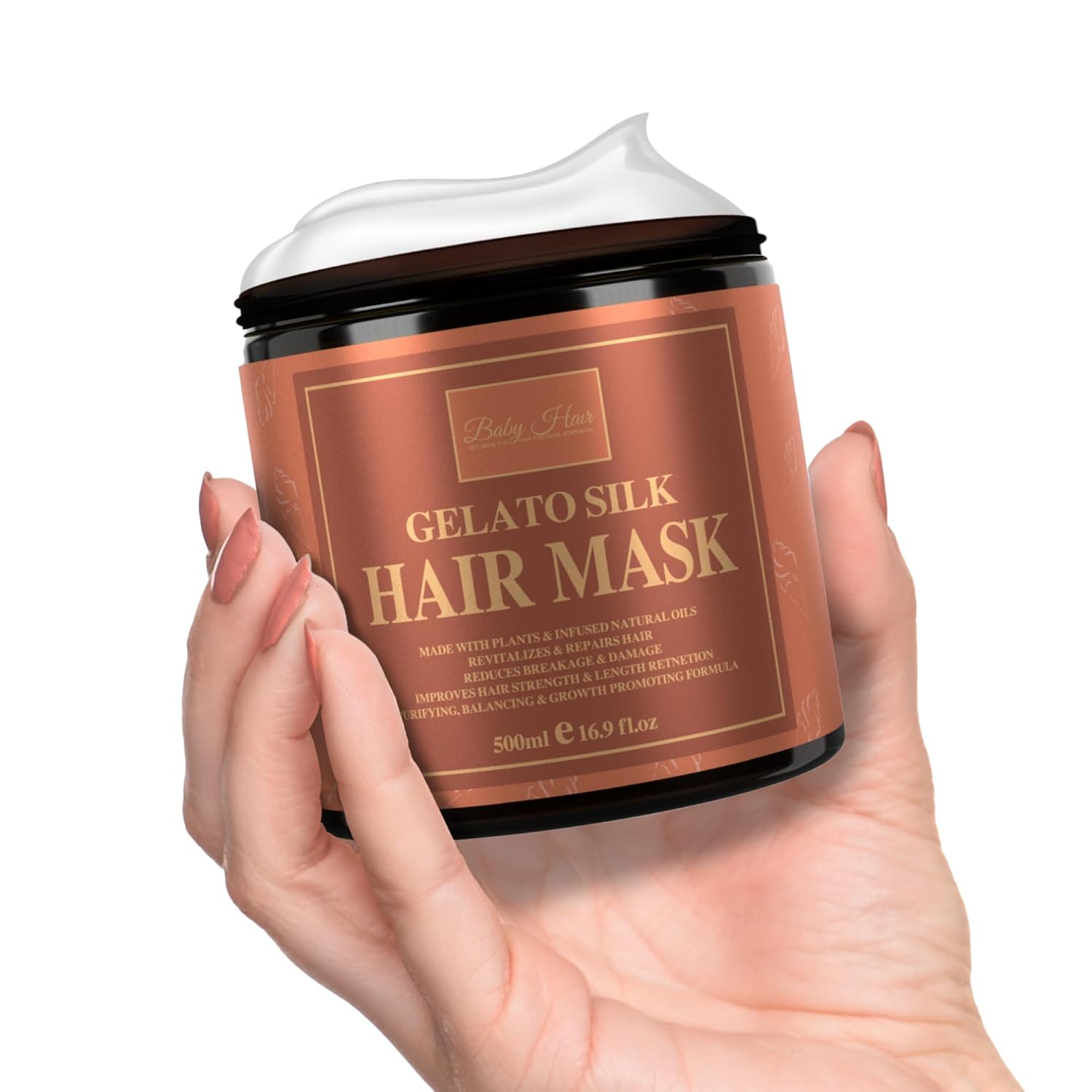 Baby Hair - Gelato Silk Hair Mask for Women, Hydrolyzed keratin Straight and Curly Hair Ginger, Olive and Argan Oil Hair Masks for Growth and Thickness, 16.9 fl.oz