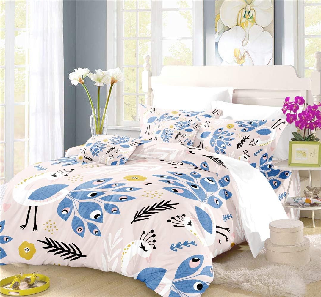 REALIN Peacock Duvet Cover Set Colorful Bedding Phnom Penh Feather Noble Royal Blue