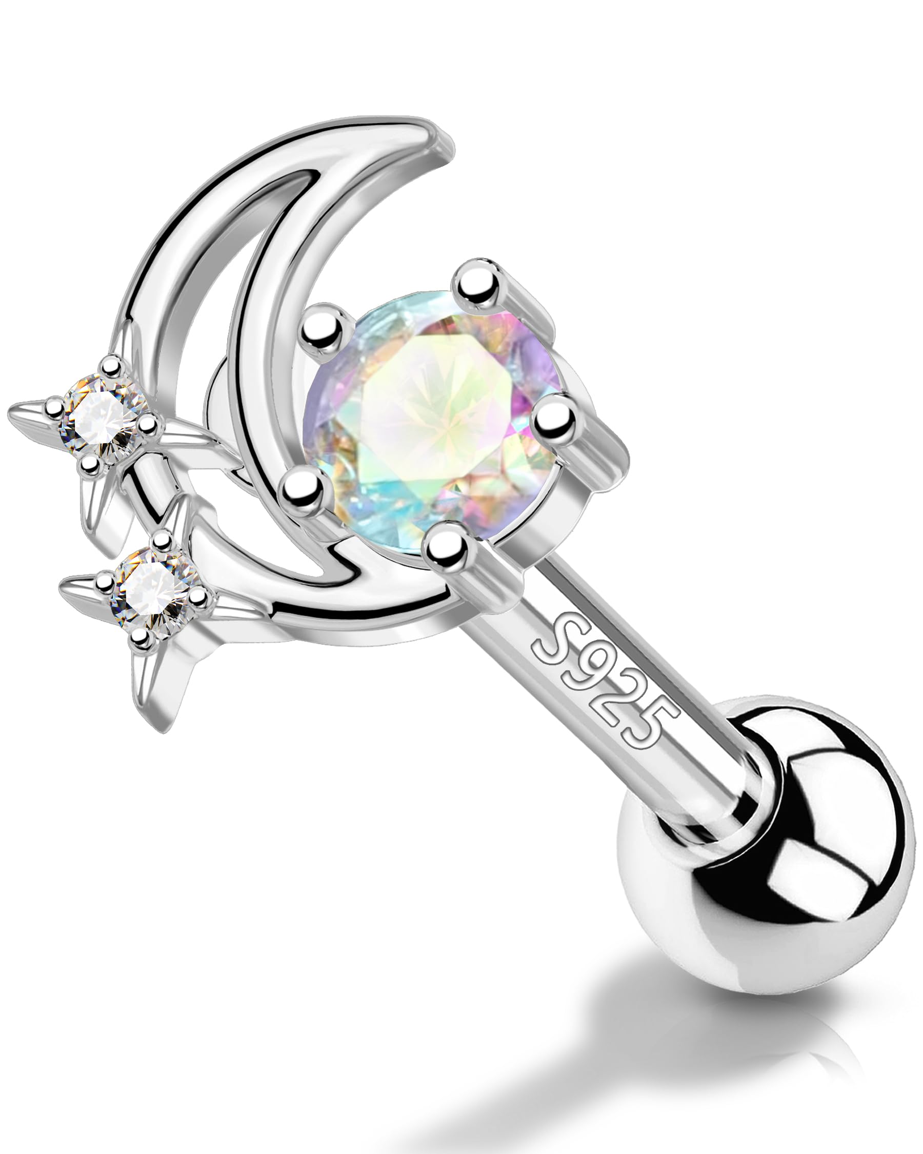 OUFER 18G Helix Piercing Gioielli Argento Sterling 925 Piercing Naso 6mm Luna Stella per Conch Tragus Stud Orecchini Cartilagine Labret Argento Oro per Donna