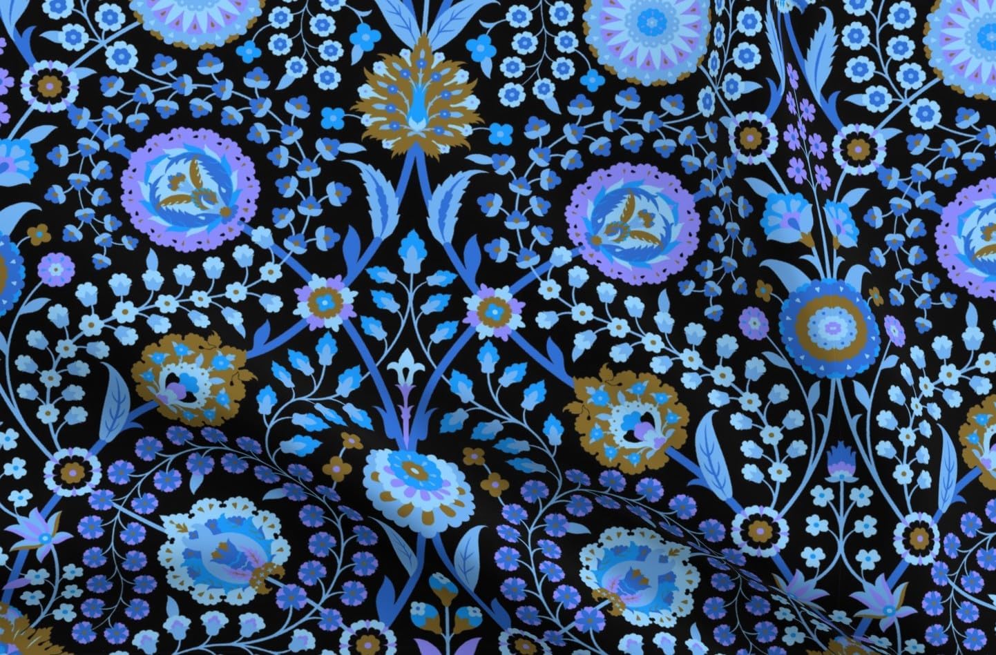 Spoonflower Fabric - Renaissance Victorian Floral Blue Vintage Printed on Petal Signature Cotton Fabric Fat Quarter - Sewing Quilting Apparel Crafts Decor