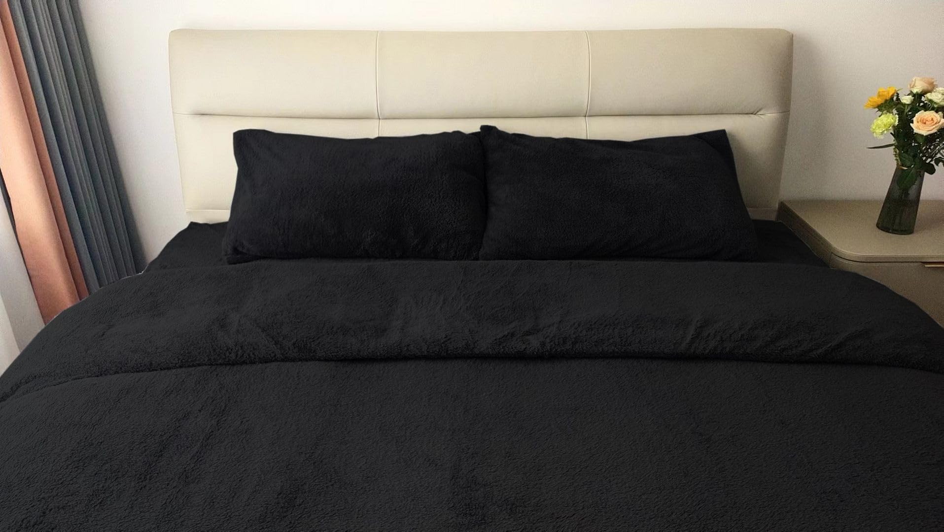 John Aird Teddy Fleece Duvet Cover Quilt Bedding Set With Pillow Cases (Black, Double) โ image 1