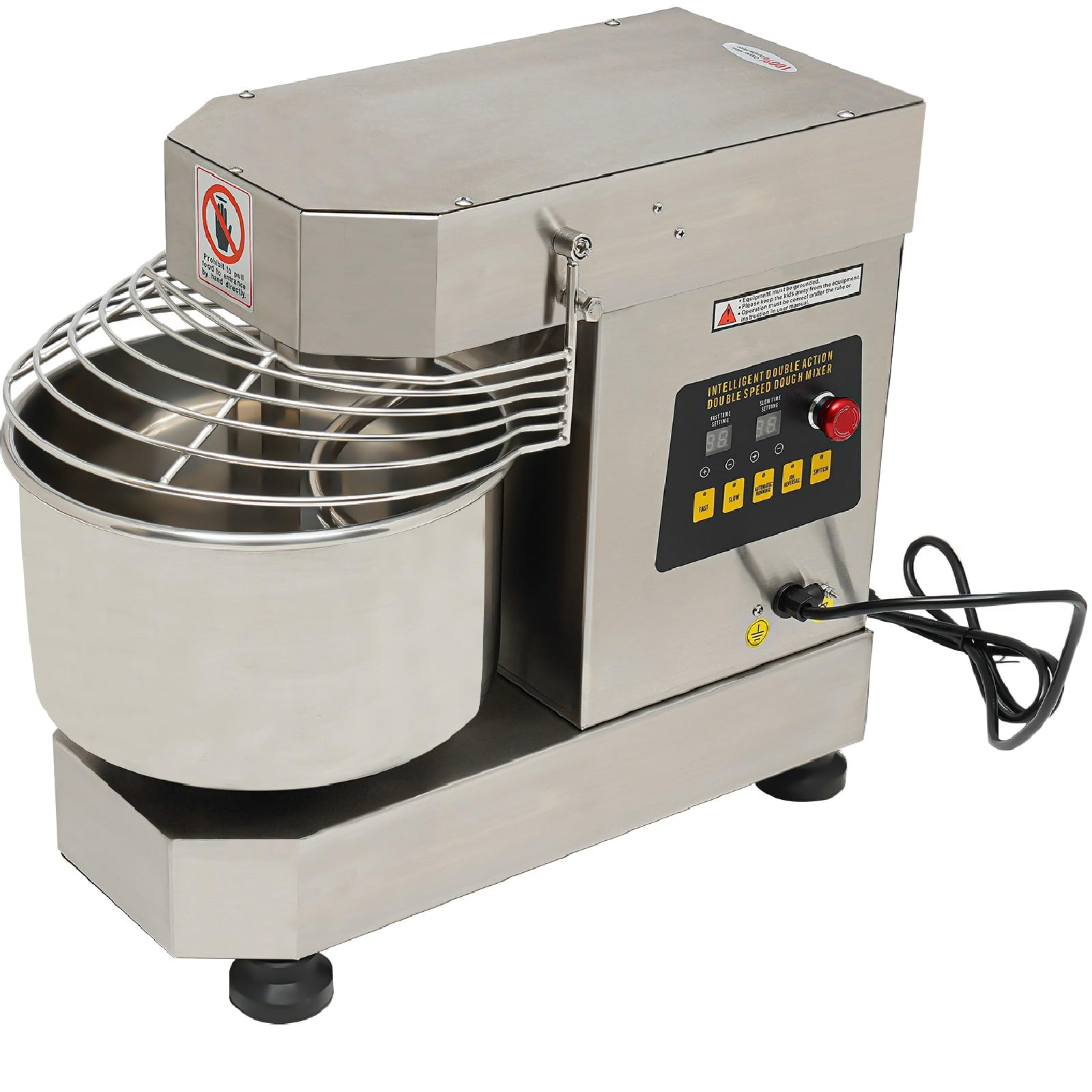 Dough Kneading Machine 10.6QT, Commercial Adjustable Speed Control Heavy Duty Food Mixer, Digital Display Food Electric Mixer Kitchen Machine, Low Noise, Time Setting Function, 750W Stainless Steel