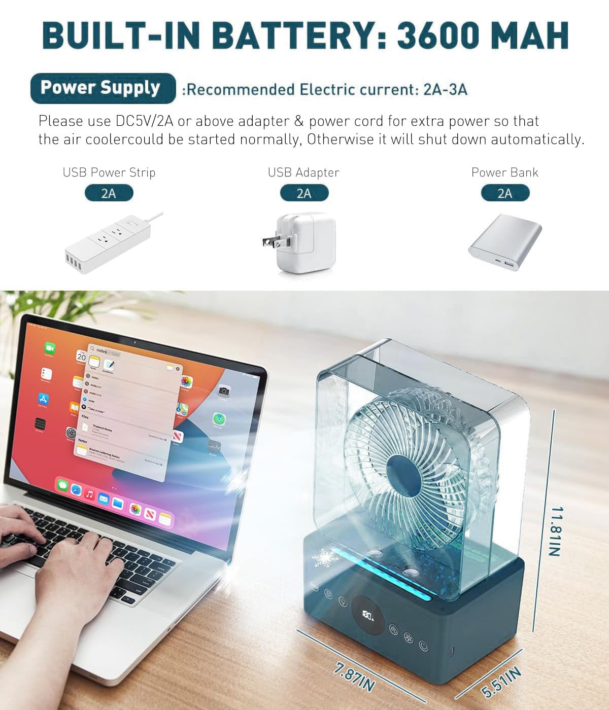 Umidificatore Con Luci LED Condizionatore Portatile FethFire - 1200 Ml, 3 Velocità, Timer 2-8h, Luce LED, Ultra Silenzioso, Con Telecomando Condizionatore Per Camera