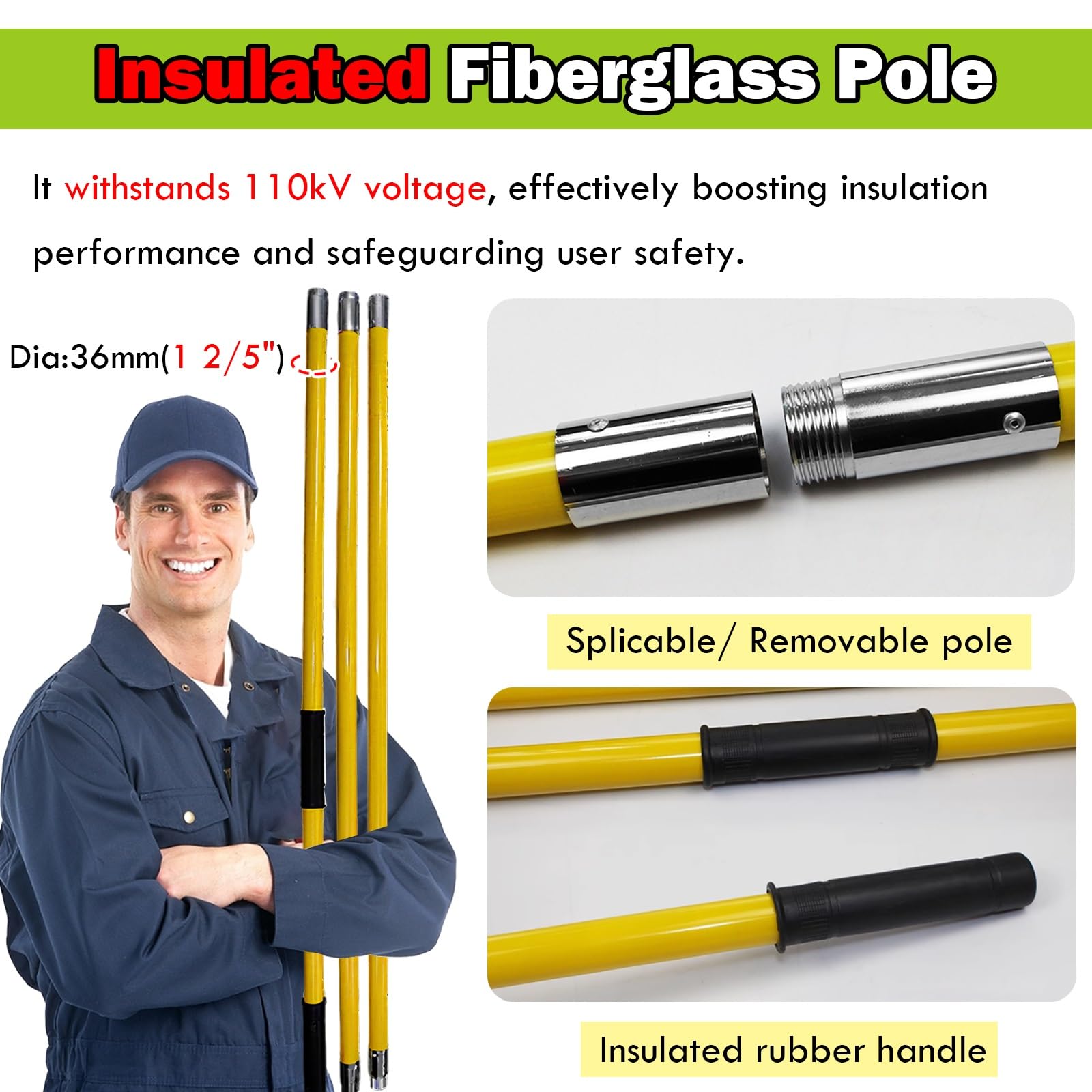 AMUFJJ rascador de Hielo Kit De Rascador Hielo Portátil con Aislamiento para Nieve, Palo Fibra Vidrio Extraíble 6 M, Herramienta para Eliminar, Y Escarcha, Equipo