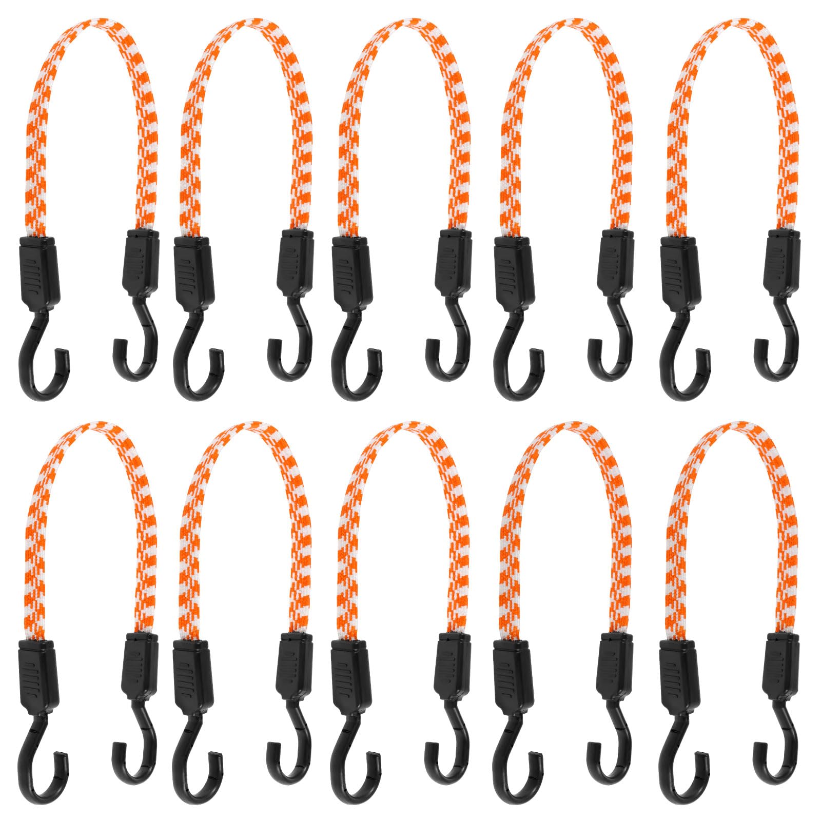10PCS Bungee Cords with Hooks, 55-100cm Expandable Flat Bungee Straps, Weatherproof and UV-Resistant Elastic Bungee Cord for Securing Luggage, Camps, Tents, Tarps and Bikes