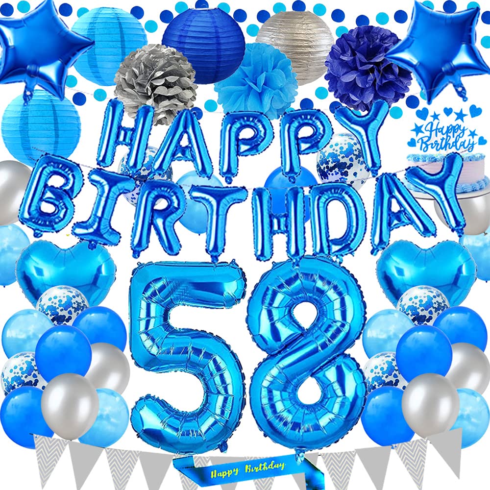 Amazon | Santonila ブルー 58歳の誕生日デコレーション Happy