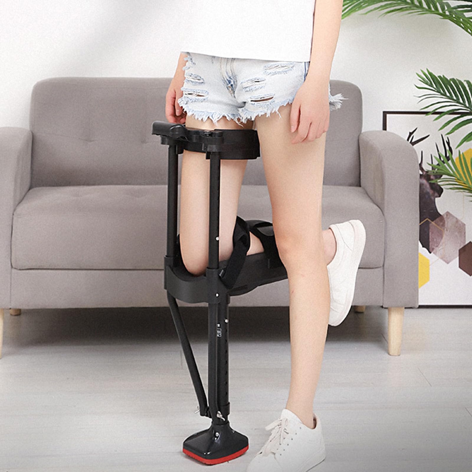 Muleta de rodilla ajustable de 180 ° para la rodilla, médica, antidesnatación, con manos libres, sin dolor, ayuda con las manos, color negro, pierna izquierda