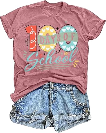 ASTANFY 100 Days of School Shirt Women 100 Days Teachers T-Shirt Back to School Shirts Teacher Gift Tees