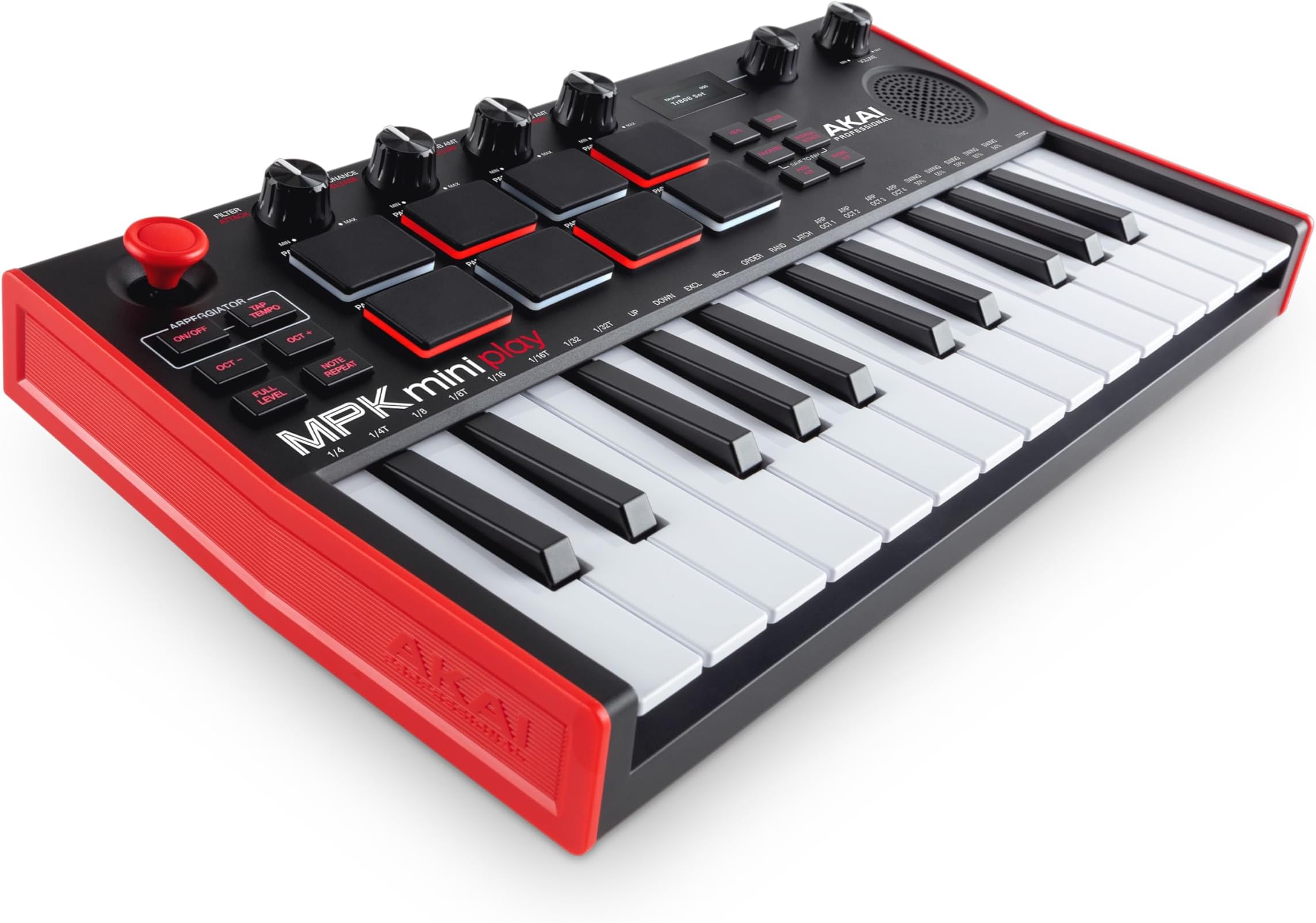 AKAI MPK Mini Play MK3: 25-Key Gen-2 Dynamic Keyboard Controller with 8 MPC Drum Pads, 4 Assignable Knobs, Joystick, 100+ Internal Sounds, OLED Display, USB Connectivity, Integrated Speaker