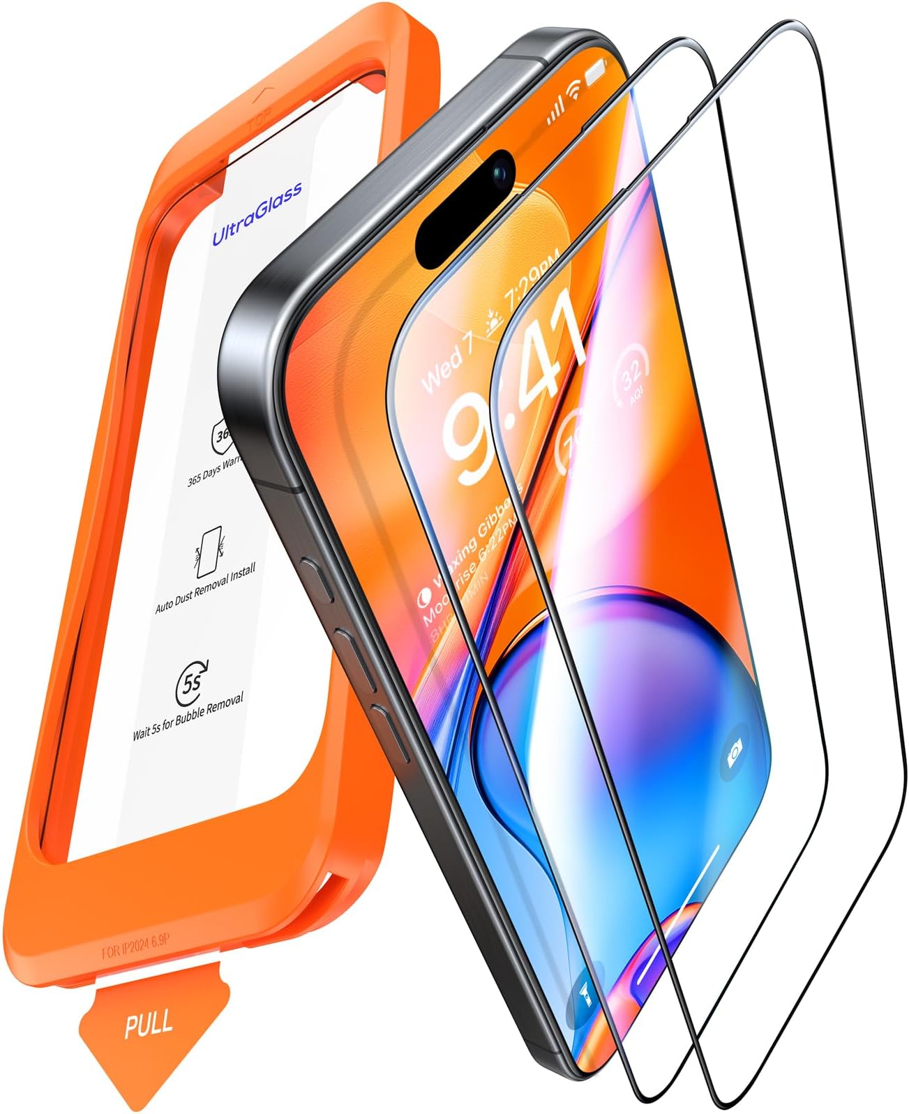 UltraGlass 9H+ Glass for iPhone 15 Pro Max Screen Protector [Military Grade Shatterproof & Longest Durable] Screen Protector 15 Pro Max Tempered Glass Full Coverage Protection, 2 Packs