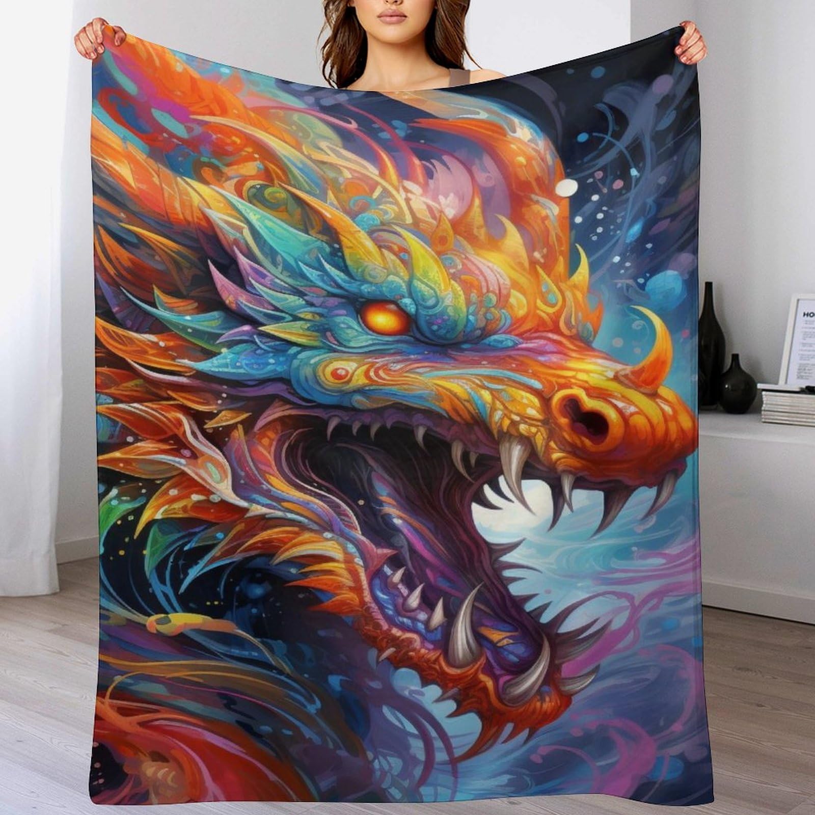 Couverture dragon douce pour des soirées cinéma réussies sur le canapé du salon familial