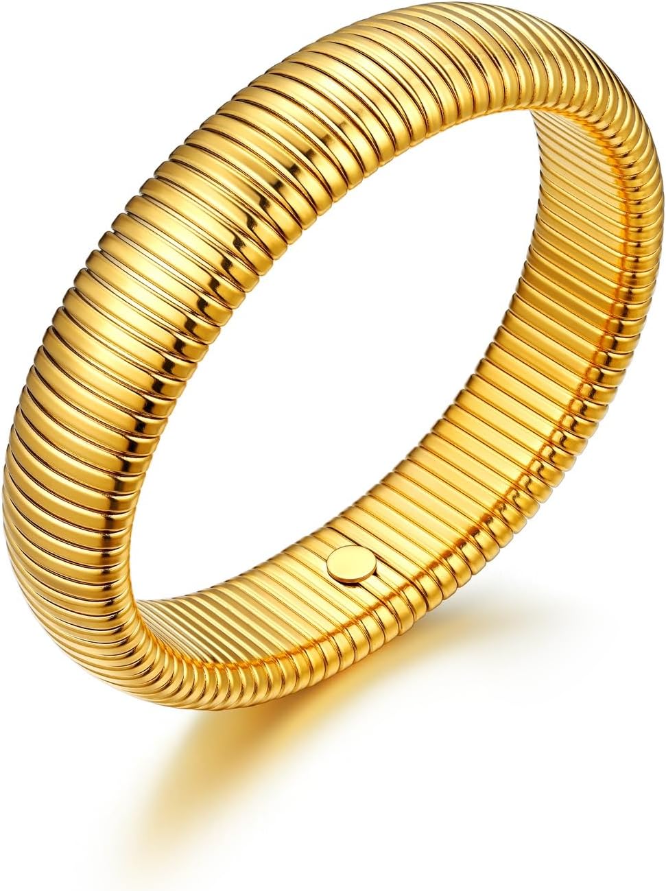 U7 Stretch Bracelets for Women Stainless Steel 18K Gold Plated Bangle Bracelets,Non Tarnish Link Bracelets,10mm,16mm,20mm