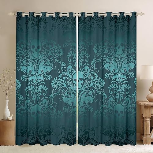 Cortinas y cortinas de damasco turquesa para adultos, cortinas opacas barrocas victorianas antiguas, 2 paneles de 38 pulgadas de ancho x 54 pulgadas