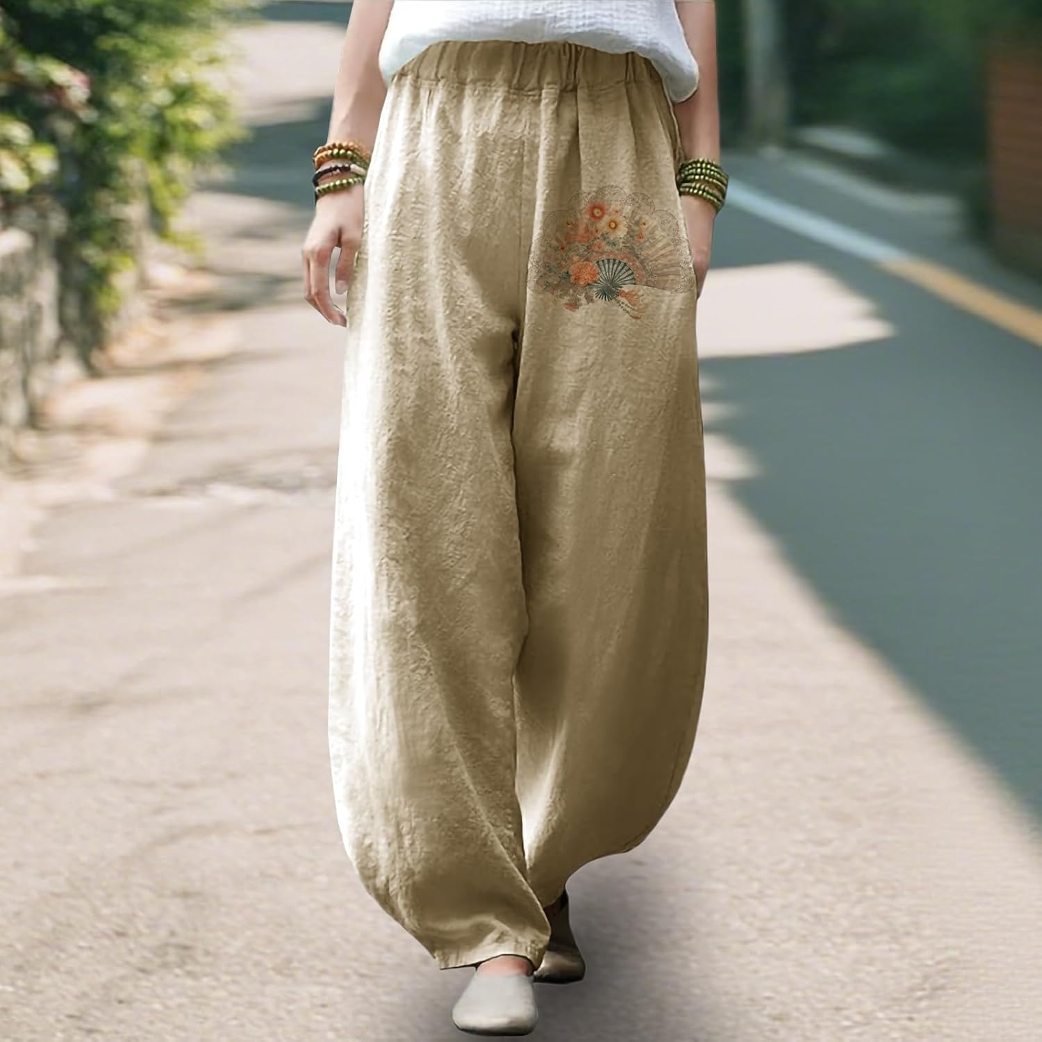 Women Wide Leg Pants Casual Yoga Pants Lightweight Elastic Waist Work Trousers for Women Fashion Outfit - Image 2