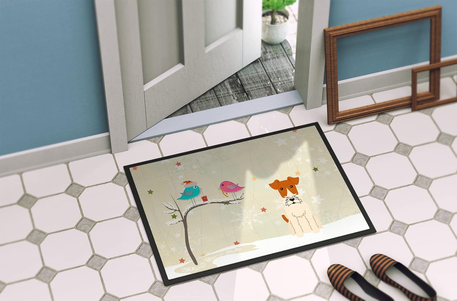Caroline's Treasures BB2573MAT Between Friends Fox Terrier - Wire Doormat 18x27 Front Door Mat Indoor Outdoor Rugs for Entryway, Non Slip Washable Low Pile, 18H X 27W