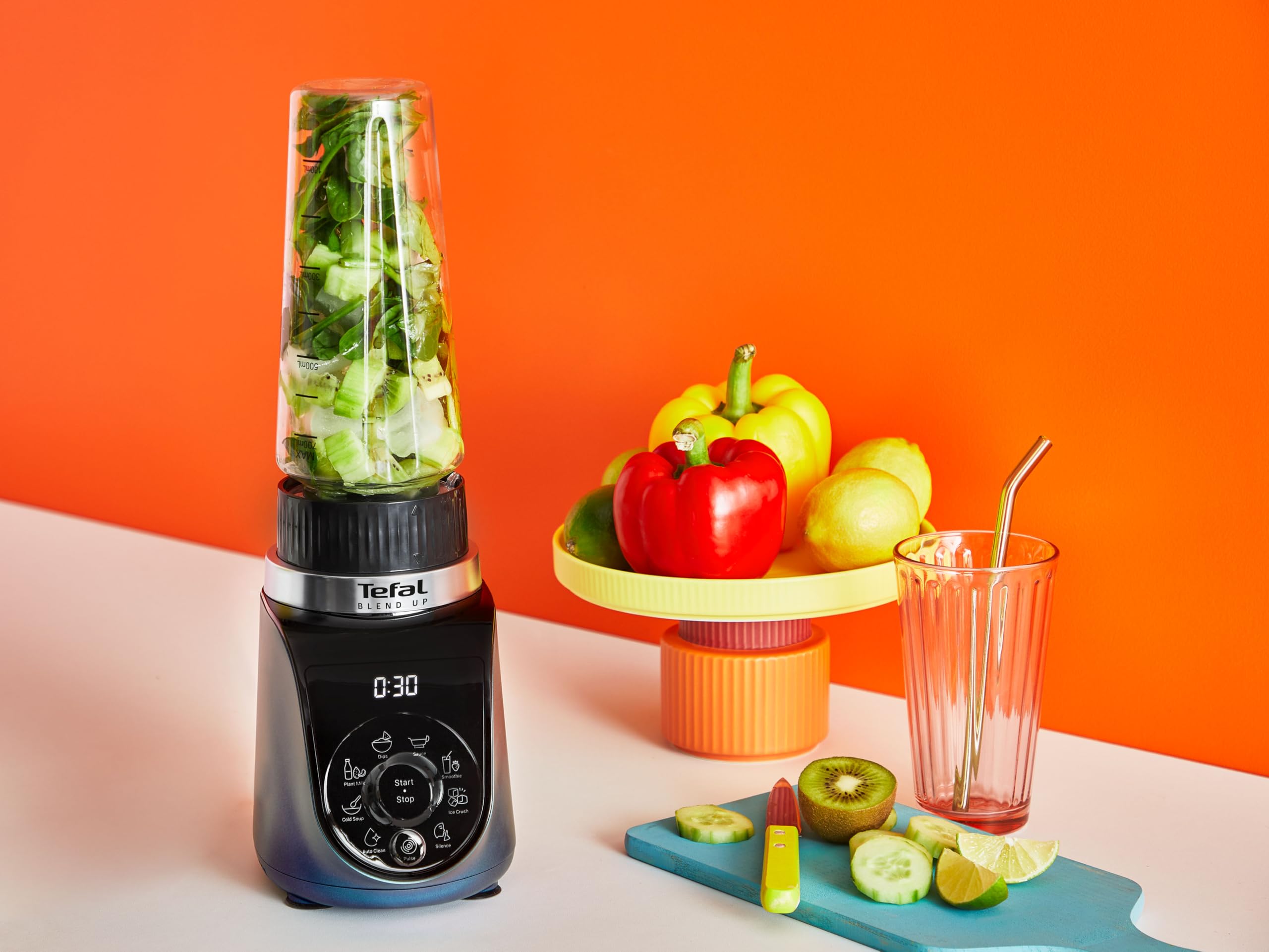 Tefal Blend Up Mini-Mixer, 8 automatische Programme, Pulsfunktion, abnehmbare Powelix-Klingen, inkl. 2 On-the-Go-Flaschen (400 + 700 ml), Silence-Modus, kompaktes Design, 1000 Watt, Blau, BL19H4F0
