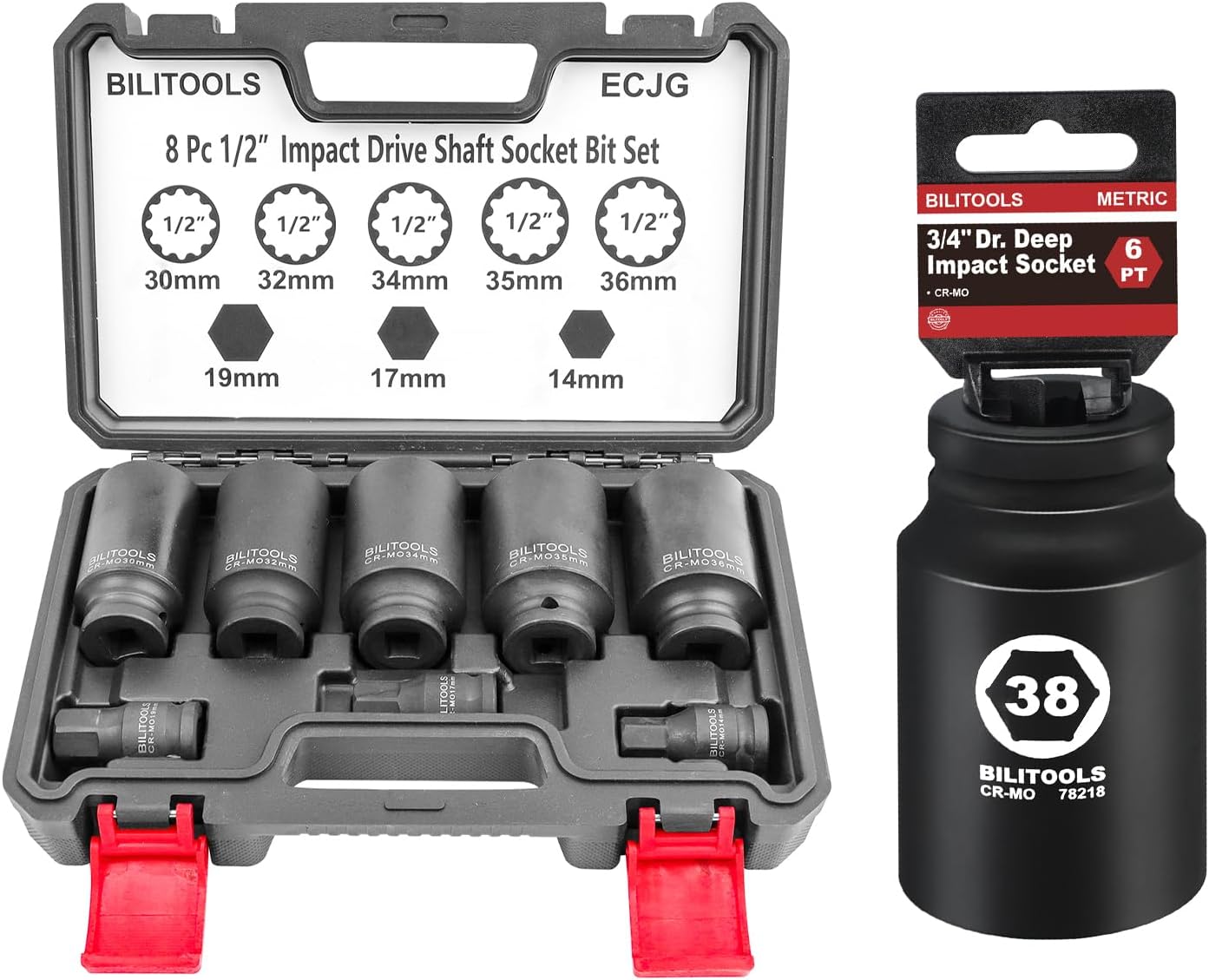 38mm Socket 3/4" Drive Deep Impact Socket & 12 Point Axle Nut Socket Set
