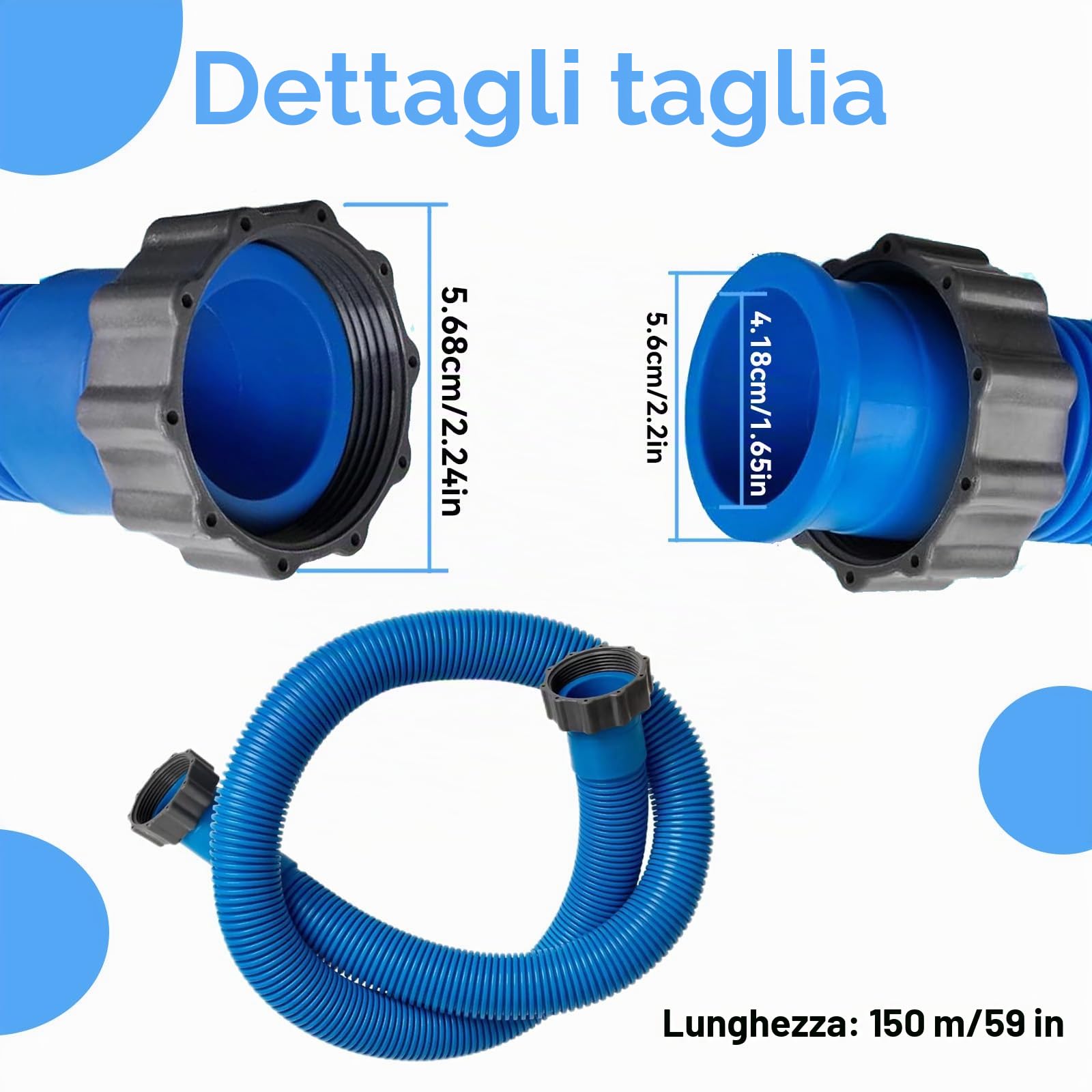 2 pezzi tubo piscina 38 mm,Tubo Flessibile per Piscine 1.5M | accessorio per pompa filtro per Intex,tubo piscina per pompa dell'acqua da 1500 Gph e capacità superiore,Blu