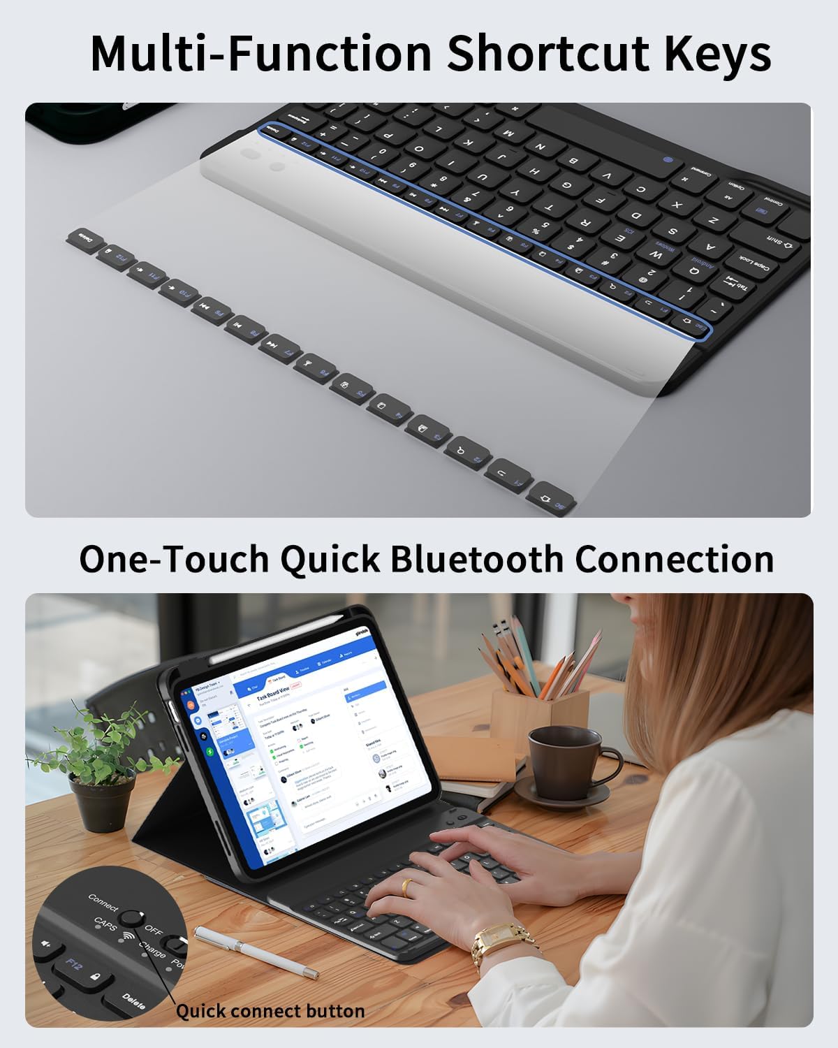 aoub for iPad (A16) 11th/10th Generation Case with Keyboard 2025/2022 - Detachable Wireless Keyboard, Folio Cover with Pencil Holder for iPad 11 inch / 10.9 inch, Black
