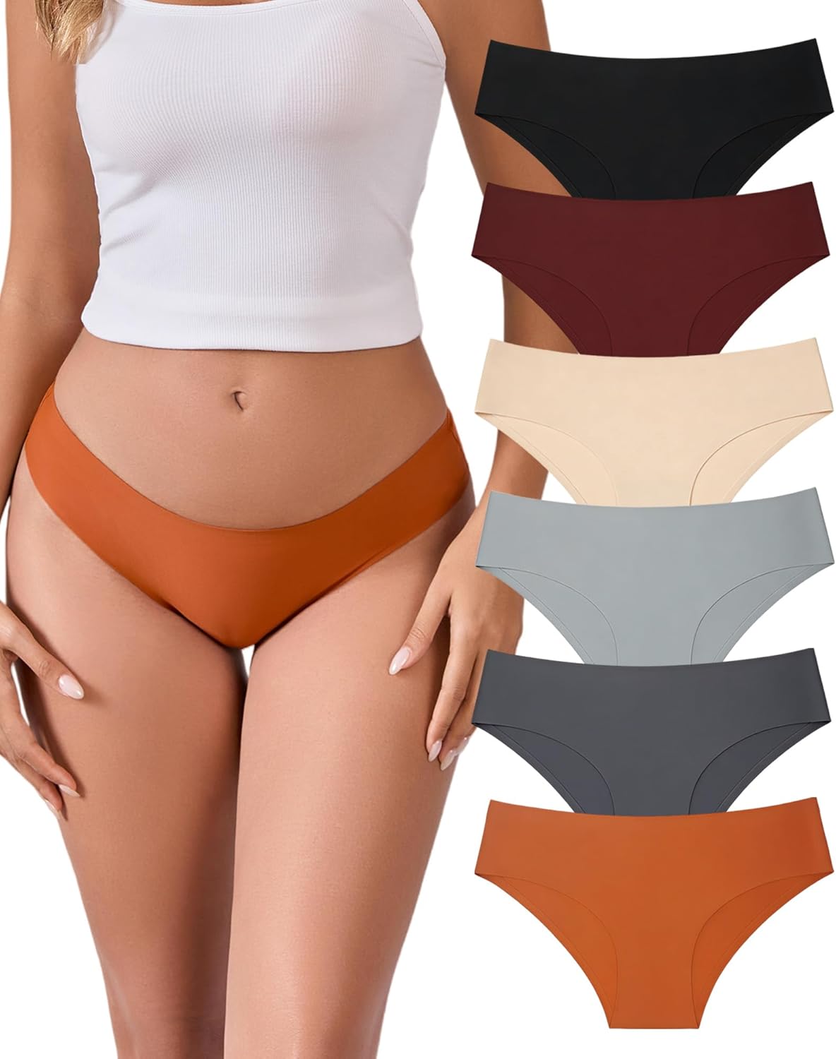 Seamless Underwear for Women No Show Panties Invisibles Briefs Soft Stretch Bikini Underwears 6 Pack