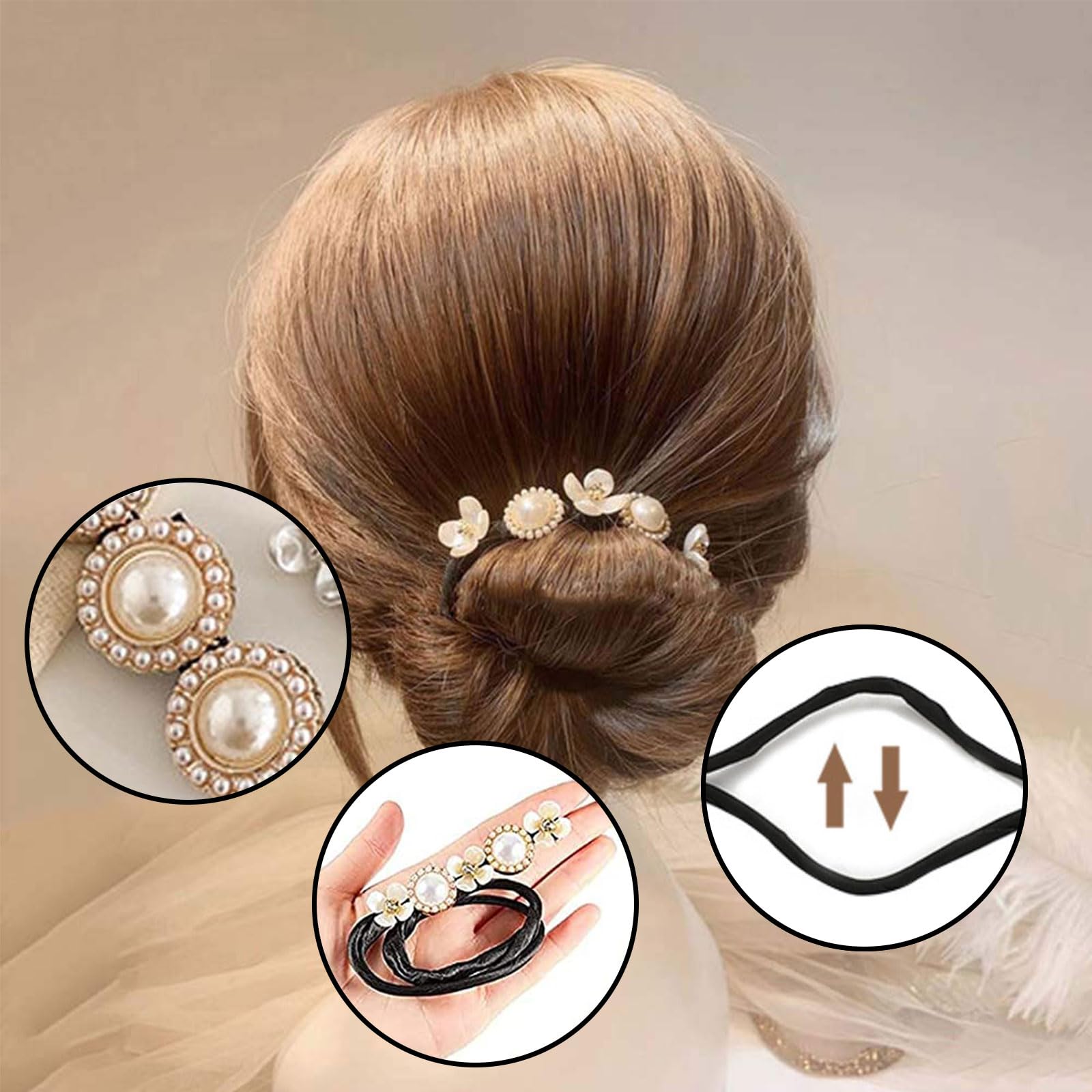 Chignon a Ciambella, 2 Pz Creatore per Pane Ciambella Chignon a Ciambella, French Twist Accessori Capelli Ciambelle Chignon, Fiore Perla Capelli Chignon per Donne Ragazze Donne Bambini Balletto