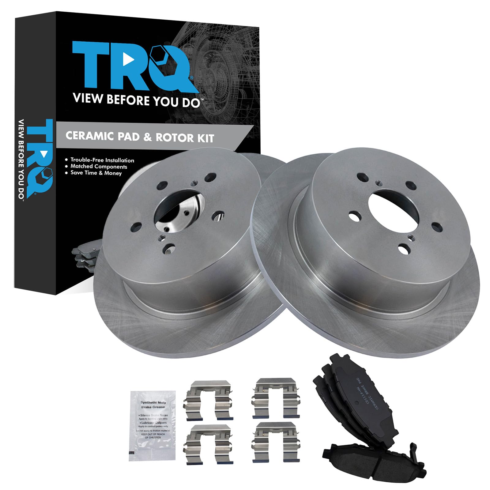 TRQ Rear Brake Pad and Rotor Set Ceramic Solid Rotors Compatible with 2005-2009 Subaru Outback 2005-2009 Legacy