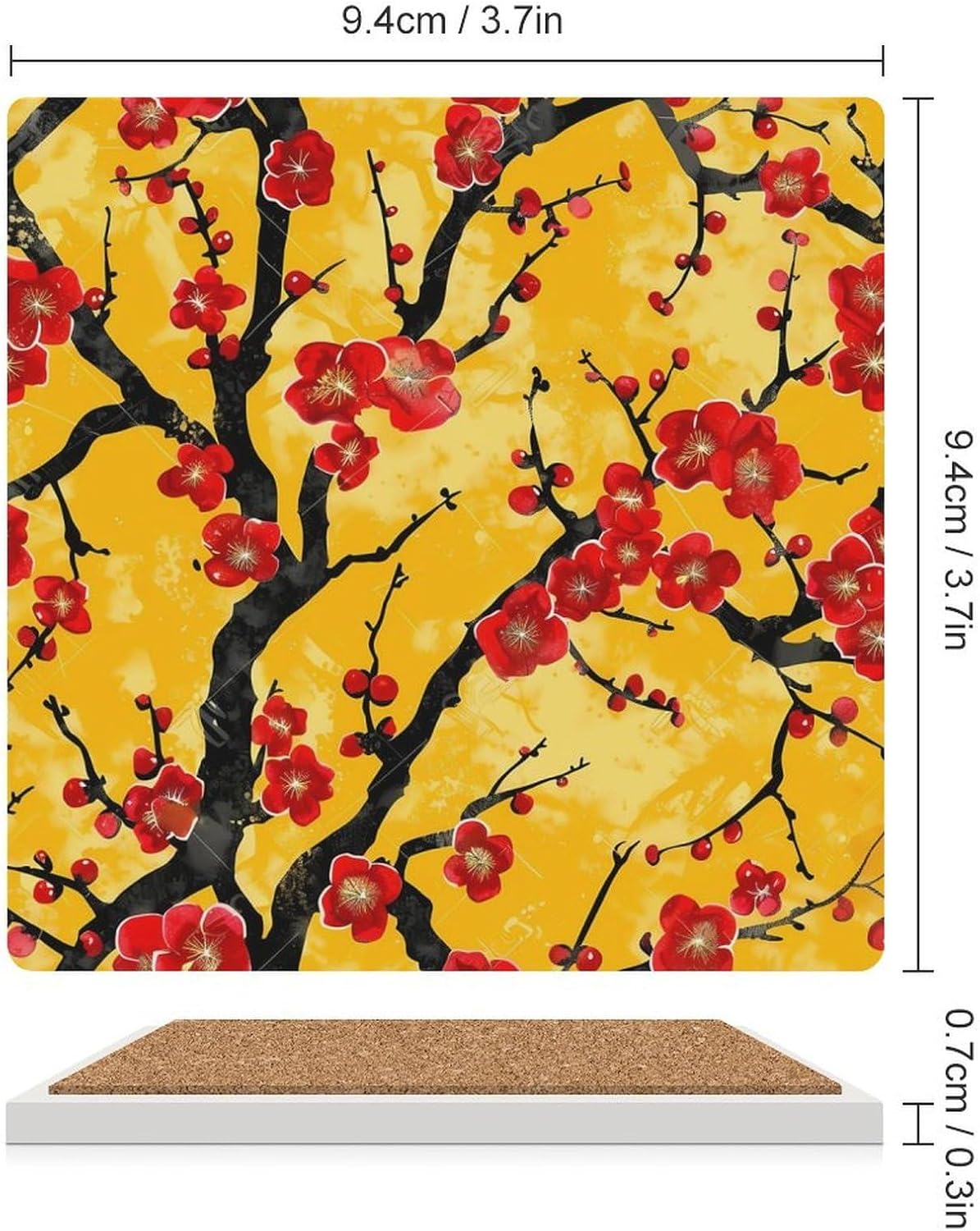 Japanese Cherryflowers Coaster for Drinks Square Ceramic Table Coasters Stone Mat Crafts 4PCS Home Kitchen Decor