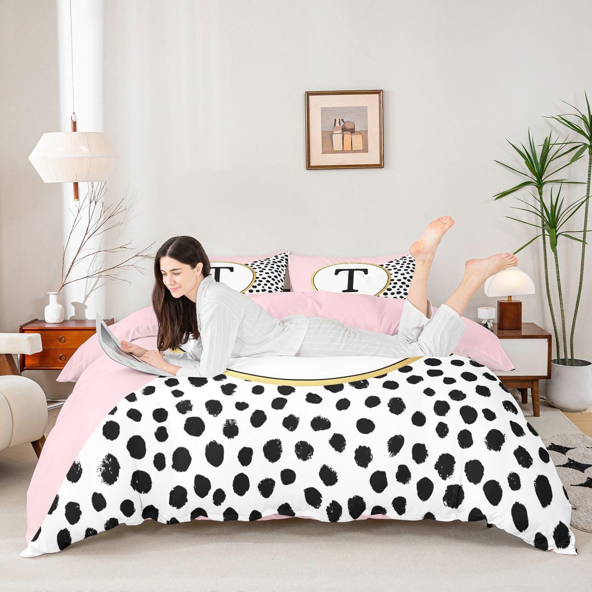 Homemissing Polka Dots Buchstabe T Bettwäsche Set 155x220cm Erwachsene