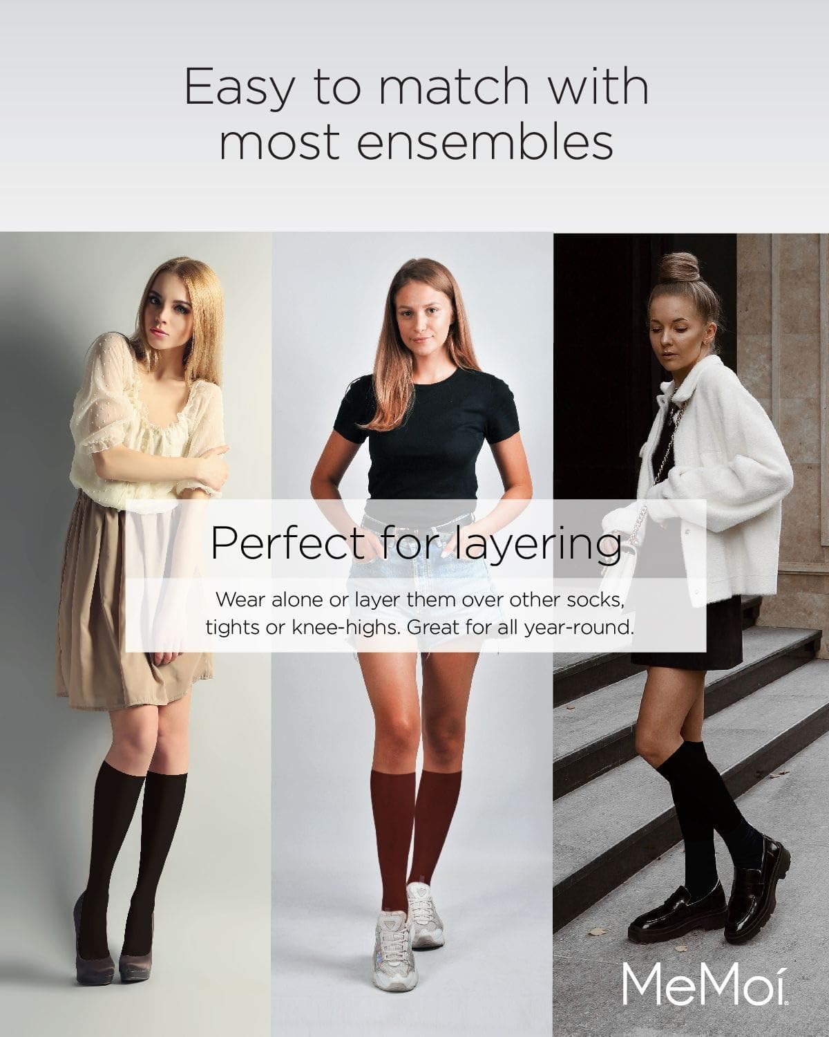 MeMoi Solid Knit Knee High Socks for Women, Comfortable Cotton Blend Knee High Socks - One Size - Image 2