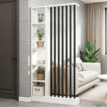 Wall Room Divider Entrance Hall Partition Screen Column Floor to Ceiling Room Divider with Storage Shelf Freestanding Wood Room Divider Screen for Home Office Bedroom,White+black,39"L9"W80"H