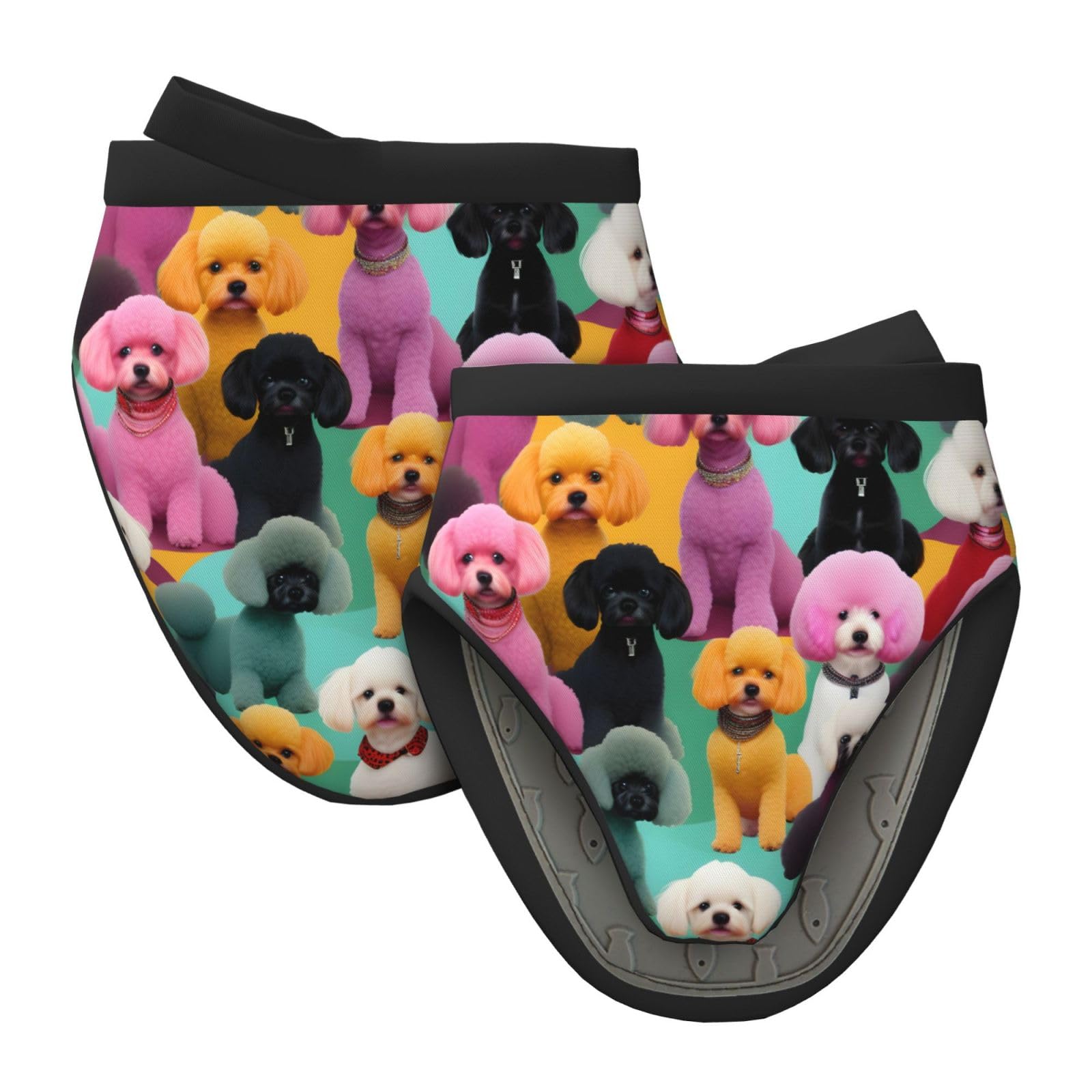 Poodles Dogs Christmas Qulable Oven Mitts,Silicone Oven Gloves Gift High Heat Resistant For Bbq,Cooking