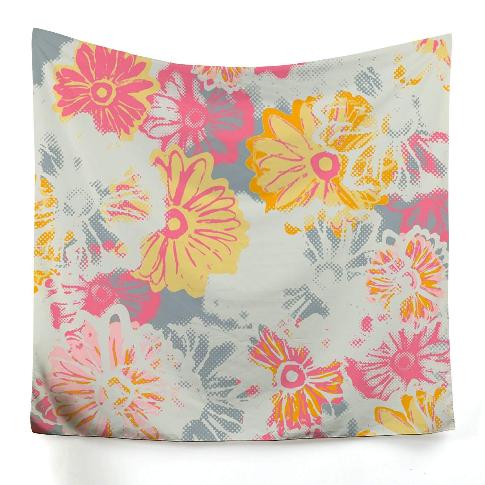 Tapisserie murale fleurie rose et orange en tissu déco de salon