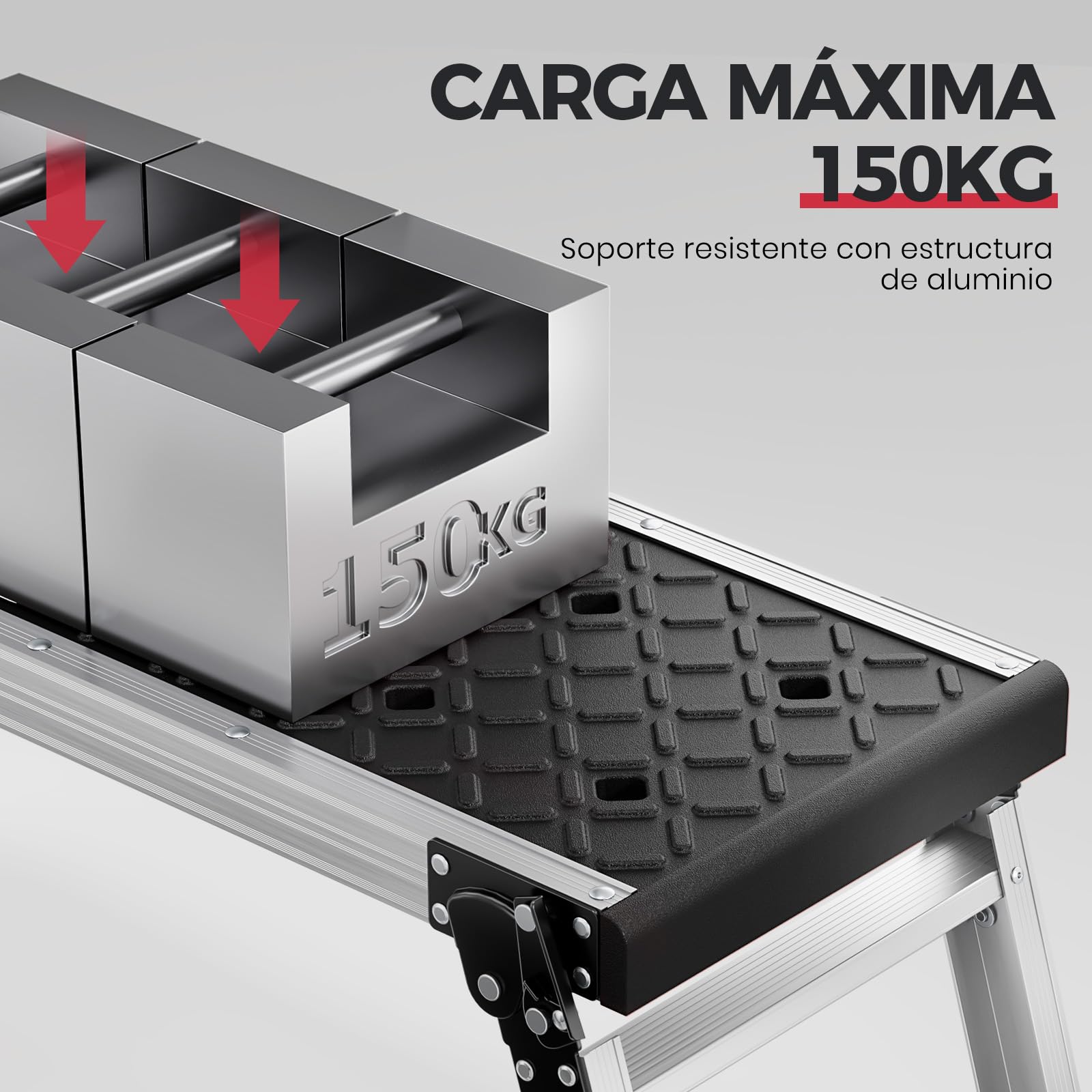 KINGRACK Plateforme de travail pliable en aluminium avec pieds en caoutchouc antidérapants, échelle légère avec verrous de sécurité pour la maison et le garage, jusqu'à 150 kg, noir