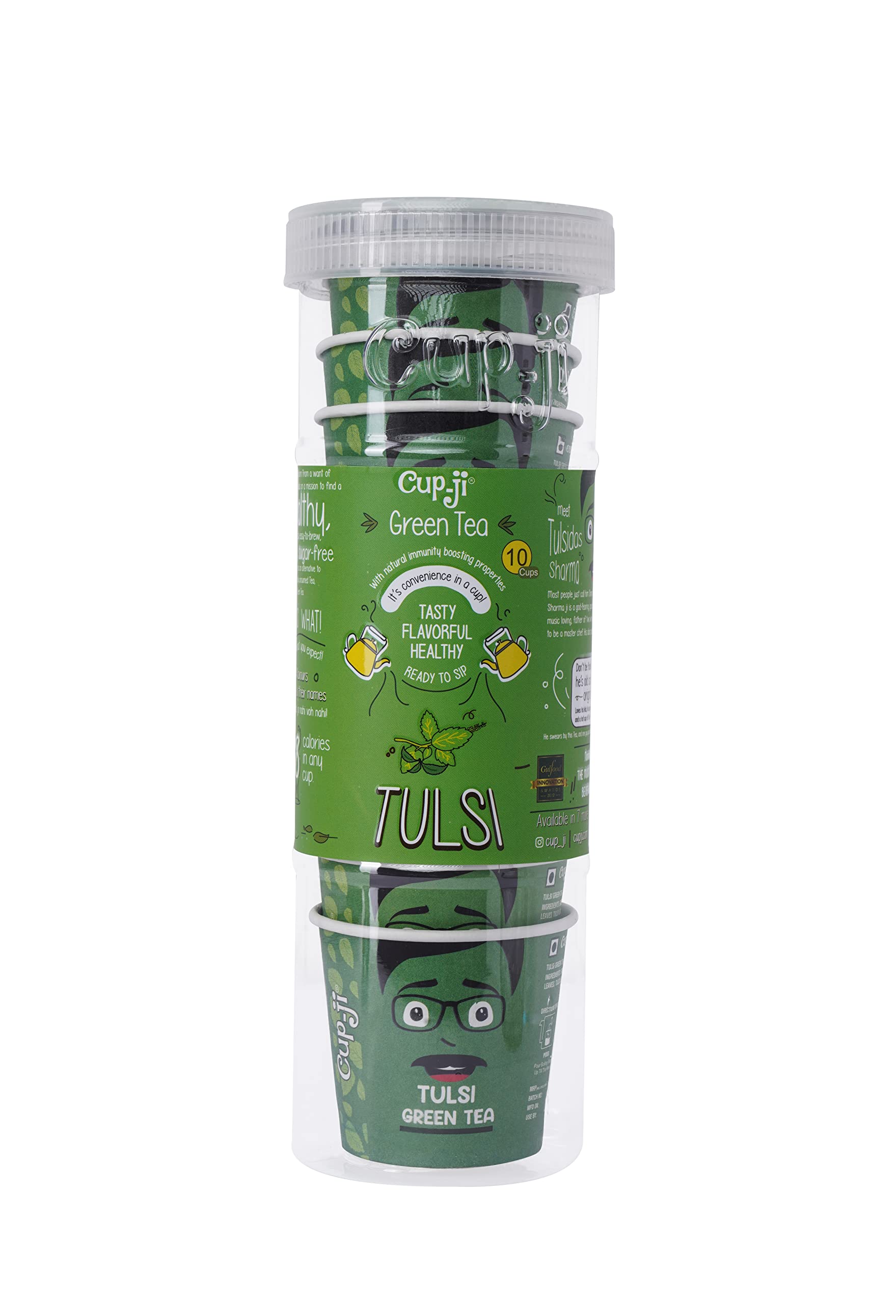 Cup-Ji Tulsi Green Tea | Contains Real Tulsi | Helps in Reducing Stress | Non Bitter & Tasty | Whole Leaf Tea |10 Cups with Each Cup Size 210 ml.