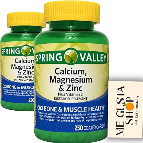 Spring Valley - Cápsulas recubiertas de calcio, magnesio y zinc más vitamina D3, 250 unidades (paquete de 2) 500 unidades en total + me Gusta Sticker