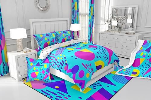 Miniatura 4 de Juego de funda de edredón de geometría de los años 80 y 90, estilo hipster, estilo moderno, estilo de los años ochenta, tamaño Queen, triángulo