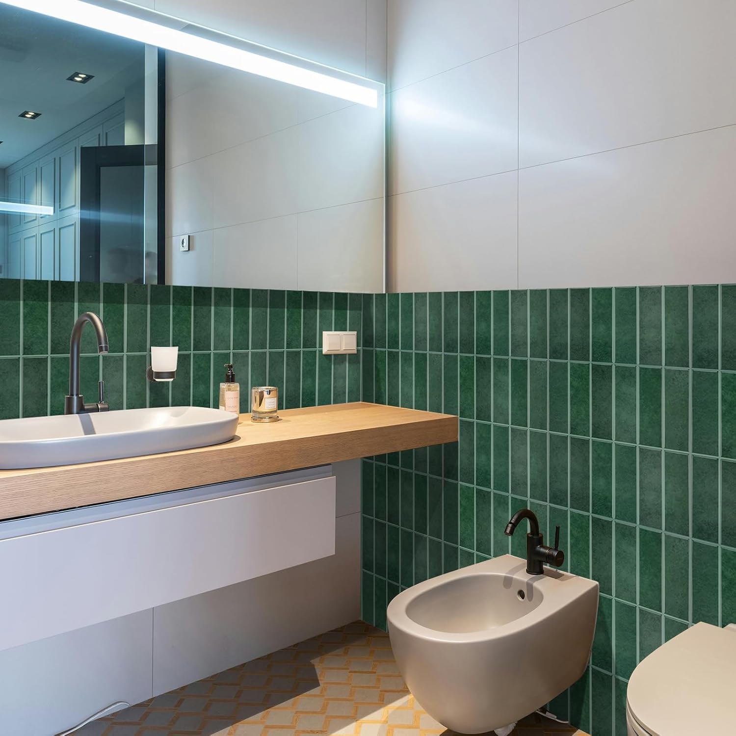 Peel and Stick Tile，New Upgrade Thicker Design Self Adhesive 12" x 12" Large Premium Peel and Stick Backsplash for Kitchen (Forest Green).