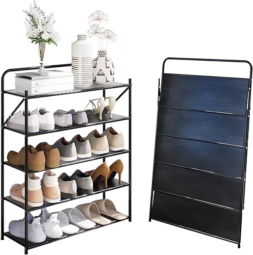 Vista 9 de Zapatero plegable de 4 niveles sin montaje, organizador de zapatos plegable sin instalación, estantes portátiles de metal sólido para armario