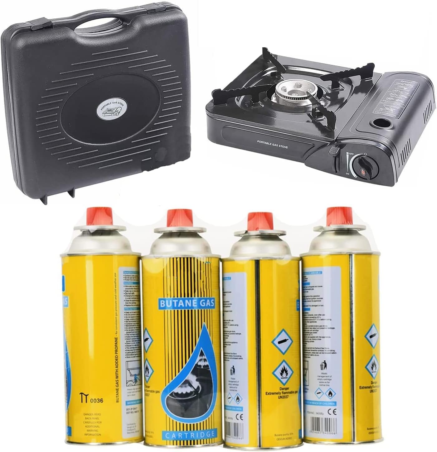 FastWrite Portable Single Burner Hob Camping Gas Stove Cooker + 4 Gas