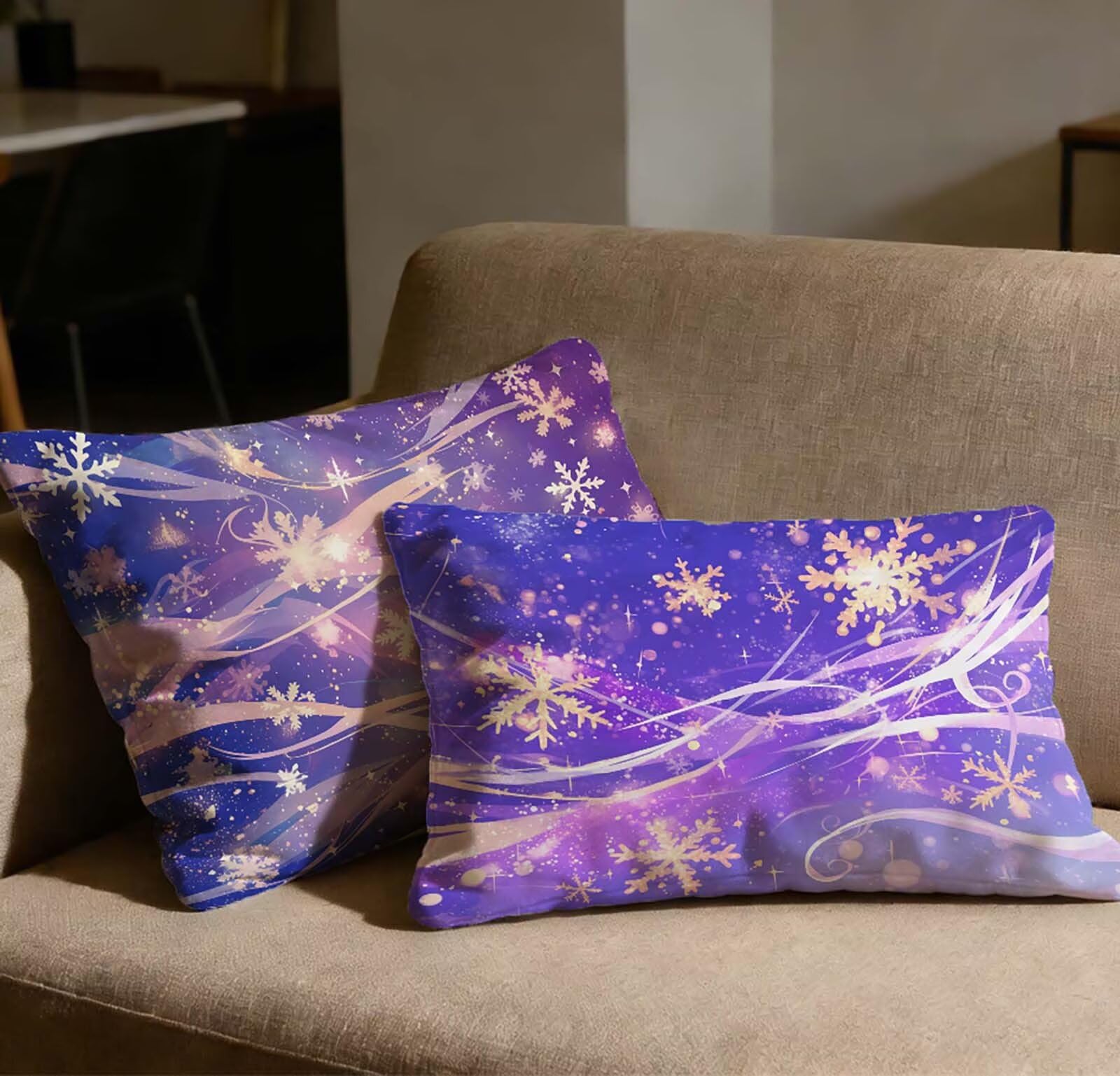 Taie oreiller 40x60 velours violet haut de gamme flocon de neige