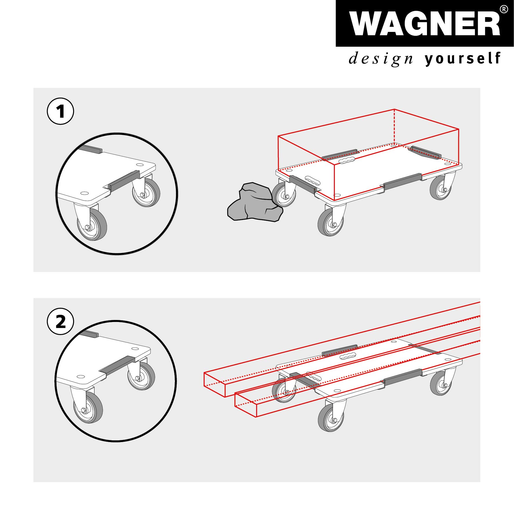 Wagner Chariot à roulettes MM 1379 I 80 x 60 x 13,5 cm - Charge 400 kg - pour conteneurs empilables lourdement chargés I sécurisation de la Charge I Surface antidérapante I certifié FSC® - 20137901