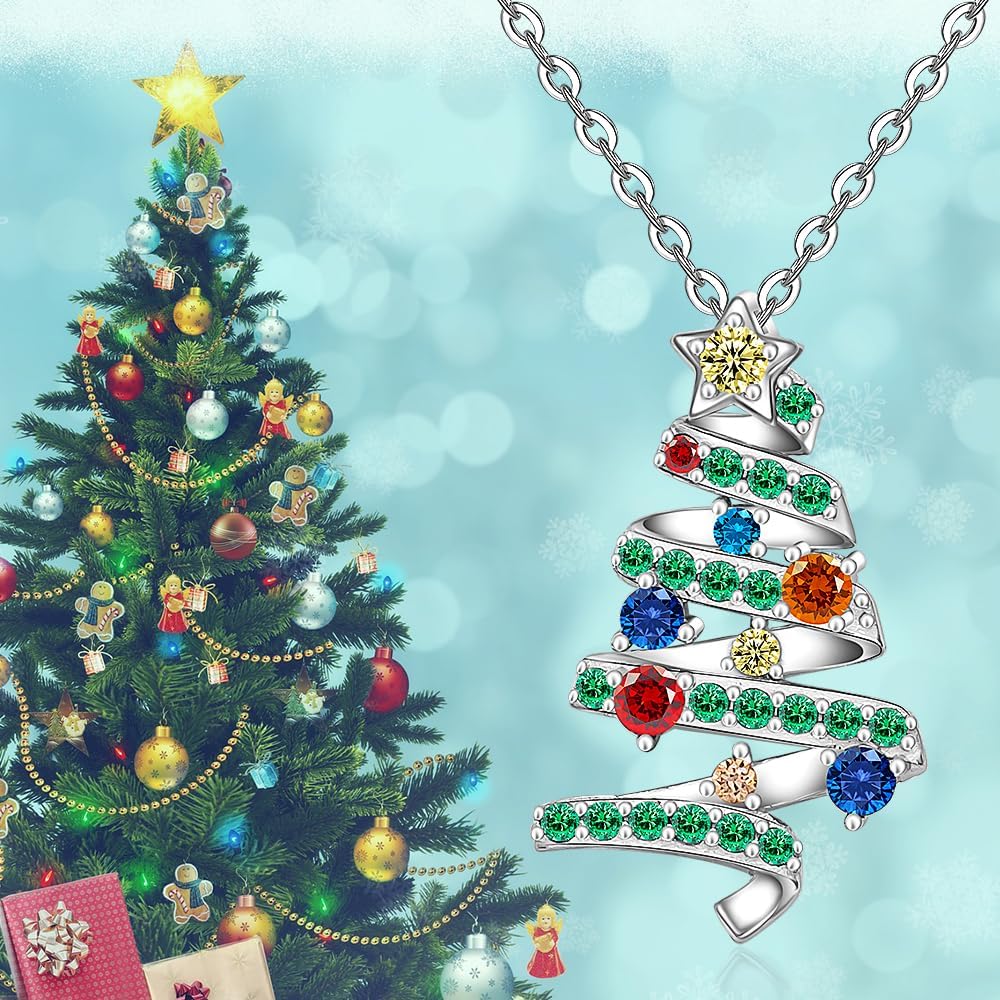 Fenthring Christmas Tree Necklace Christmas Gifts for Women Pendant Sterling Silver Holiday Green for X-Mas - Image 4