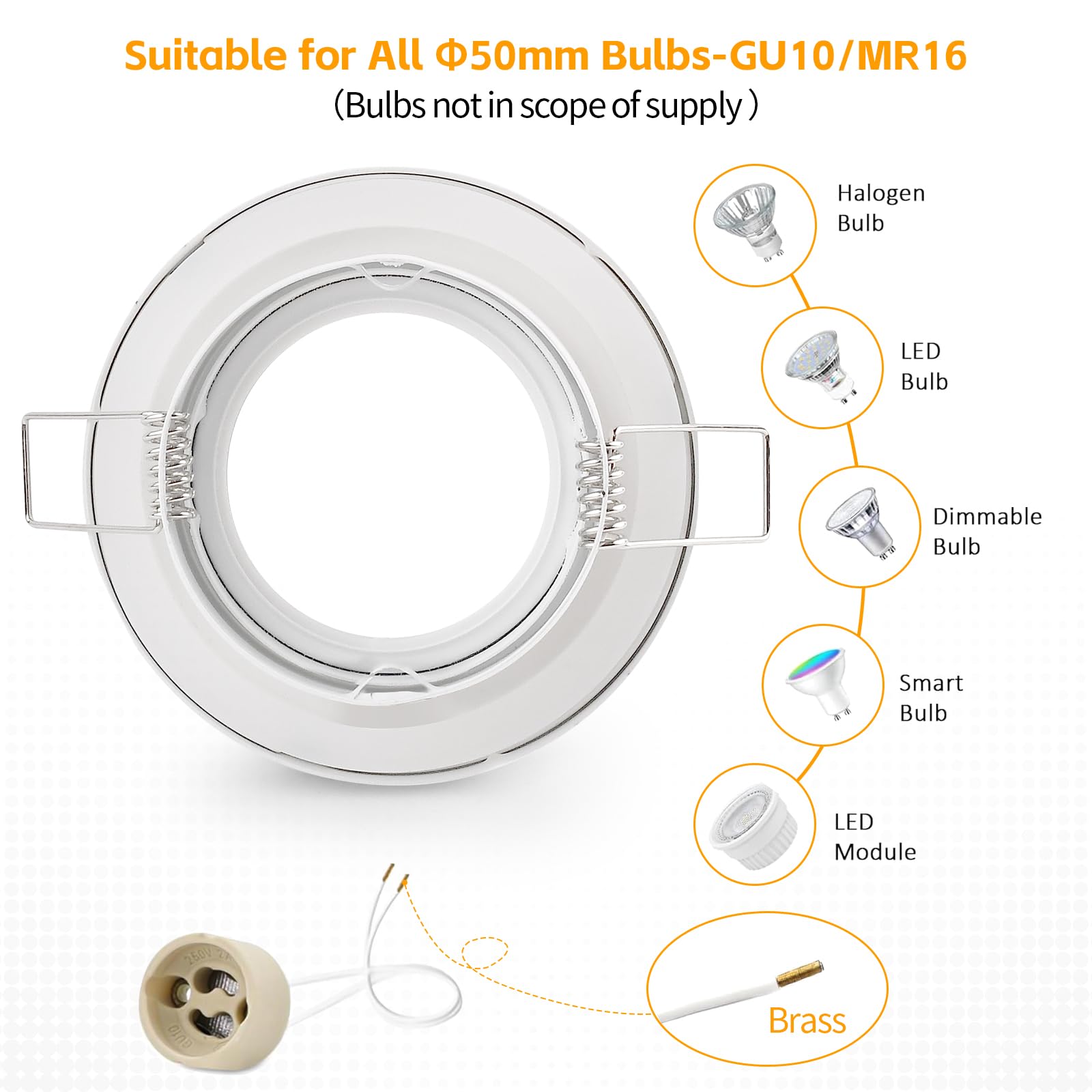 GeyouLux 4x Spot LED Encastrable IP65 Cadre Avec Douille GU10, Spots de plafond en Fer Blanc, Rond plat Spots Salle de bain spot cadre d'encastrement 68mm pour extérieur- intérie